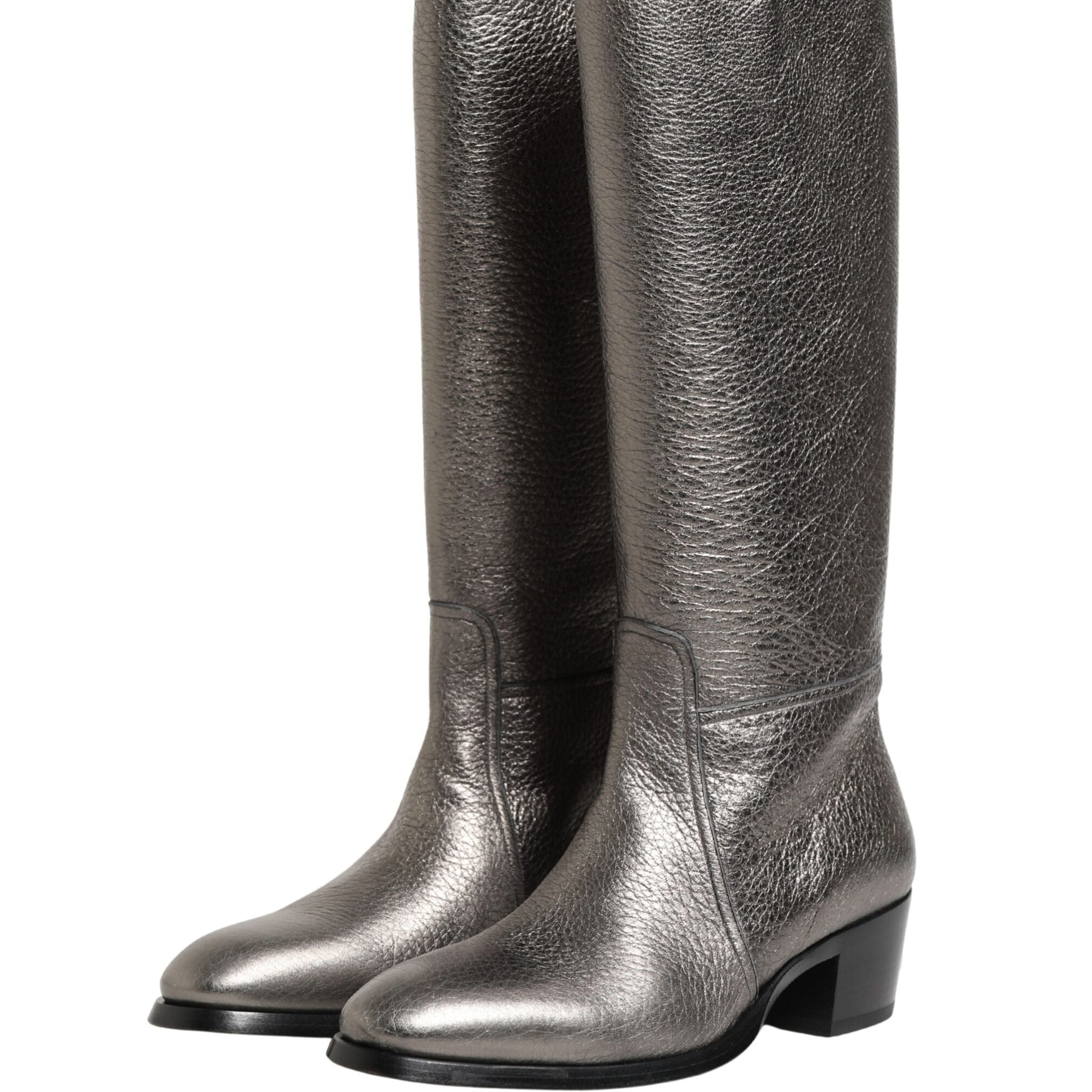 Dolce & Gabbana Metallic Silver Leather Knee High Boots Shoes