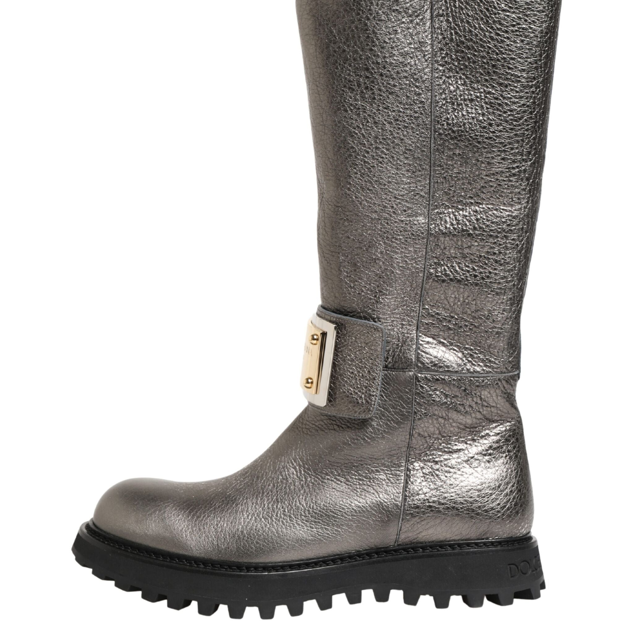 Dolce & Gabbana Metallic Silver Leather Mid Calf Boots Shoes