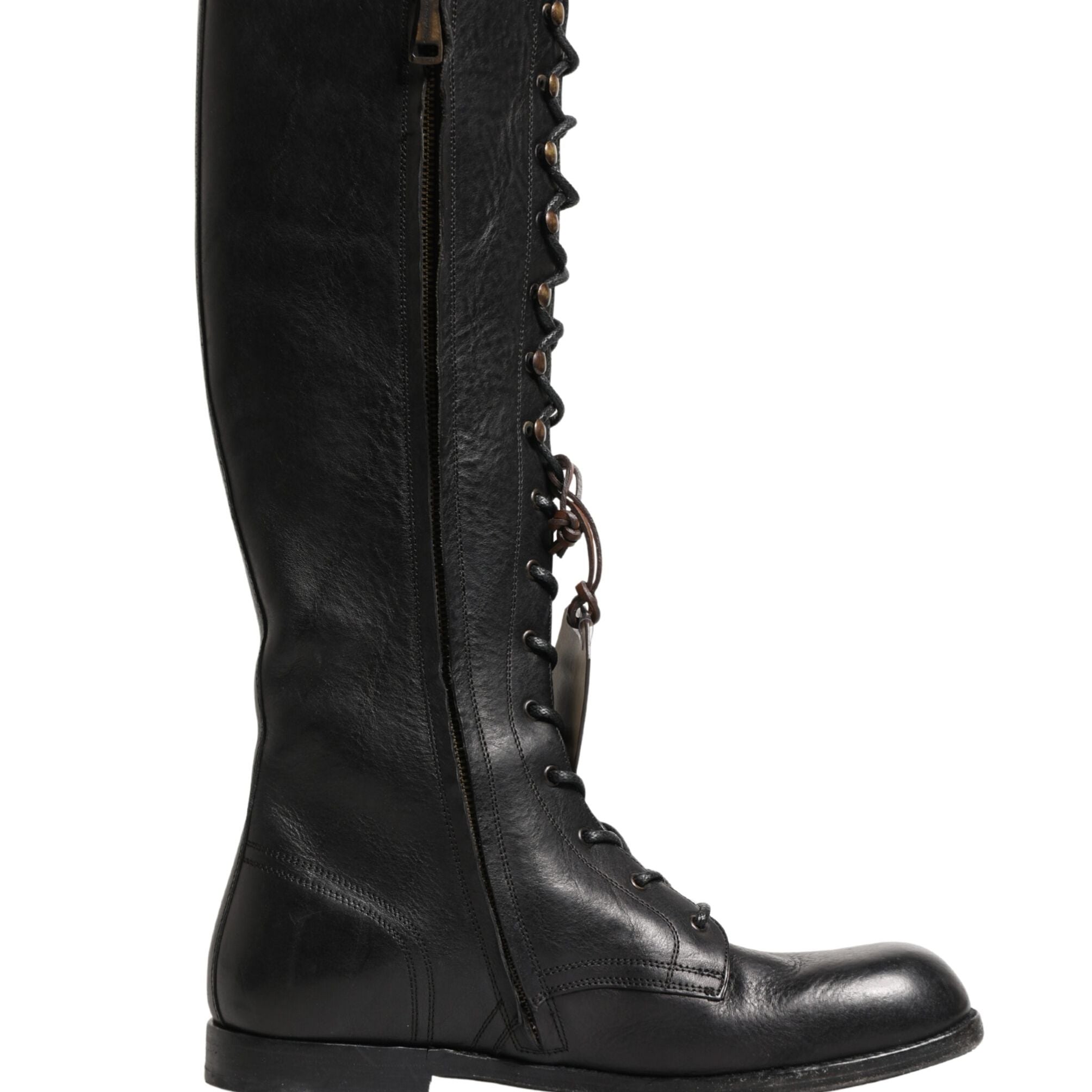 Dolce & Gabbana Re-Edition Black Leather Lace Up Boots Shoes