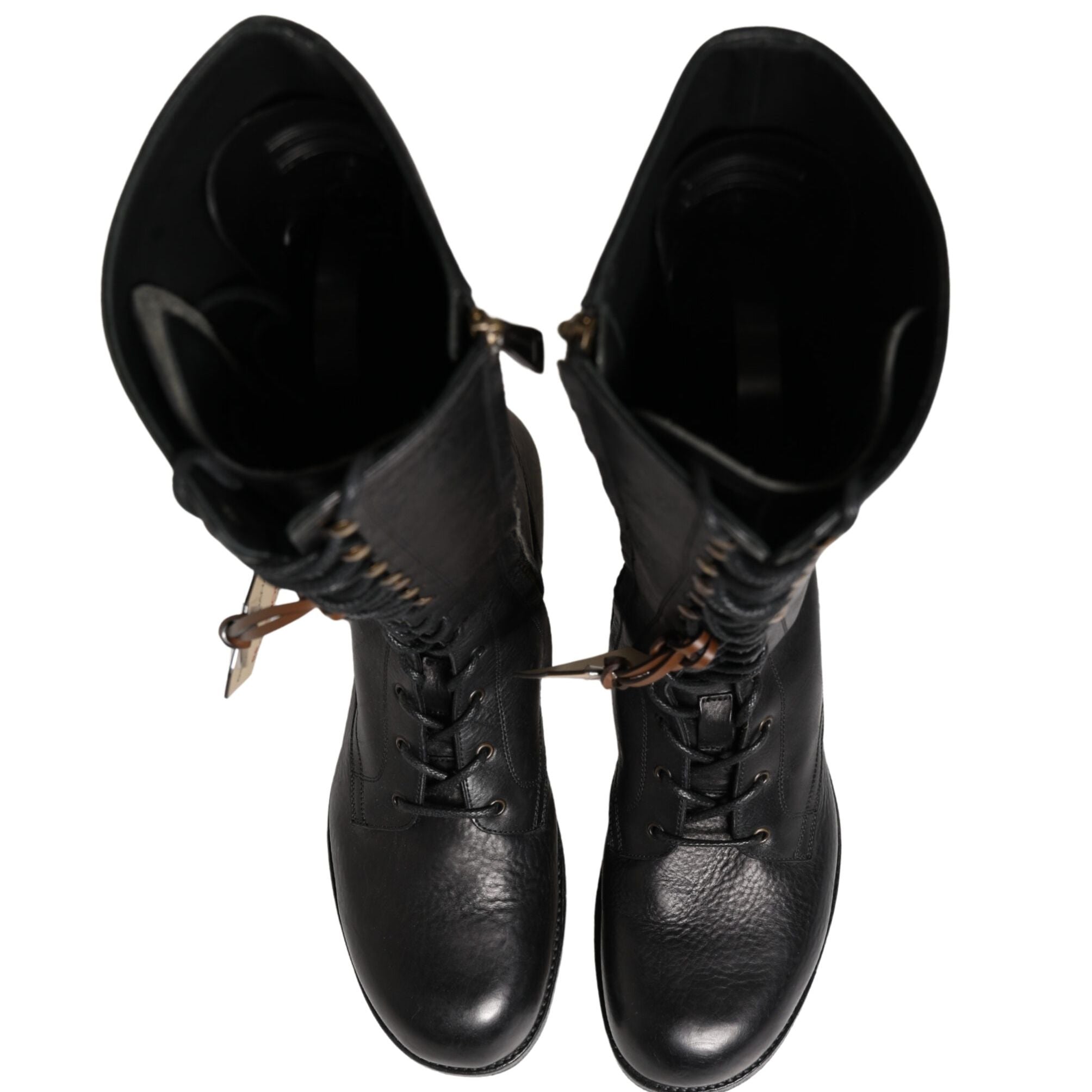 Dolce & Gabbana Re-Edition Black Leather Lace Up Boots Shoes