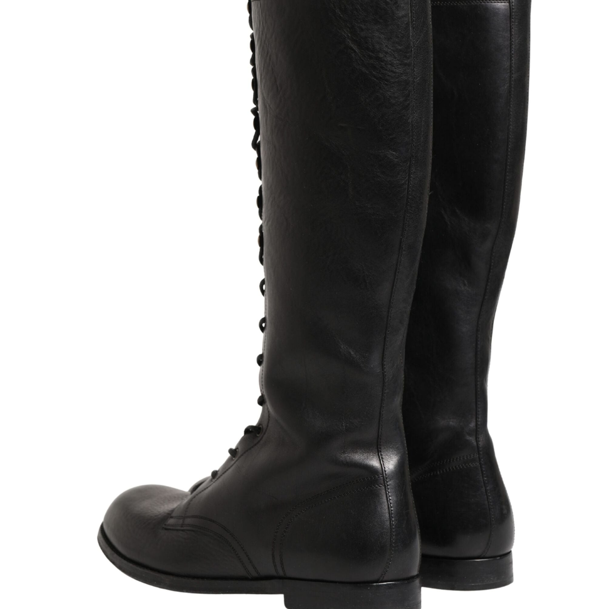 Dolce & Gabbana Re-Edition Black Leather Lace Up Boots Shoes