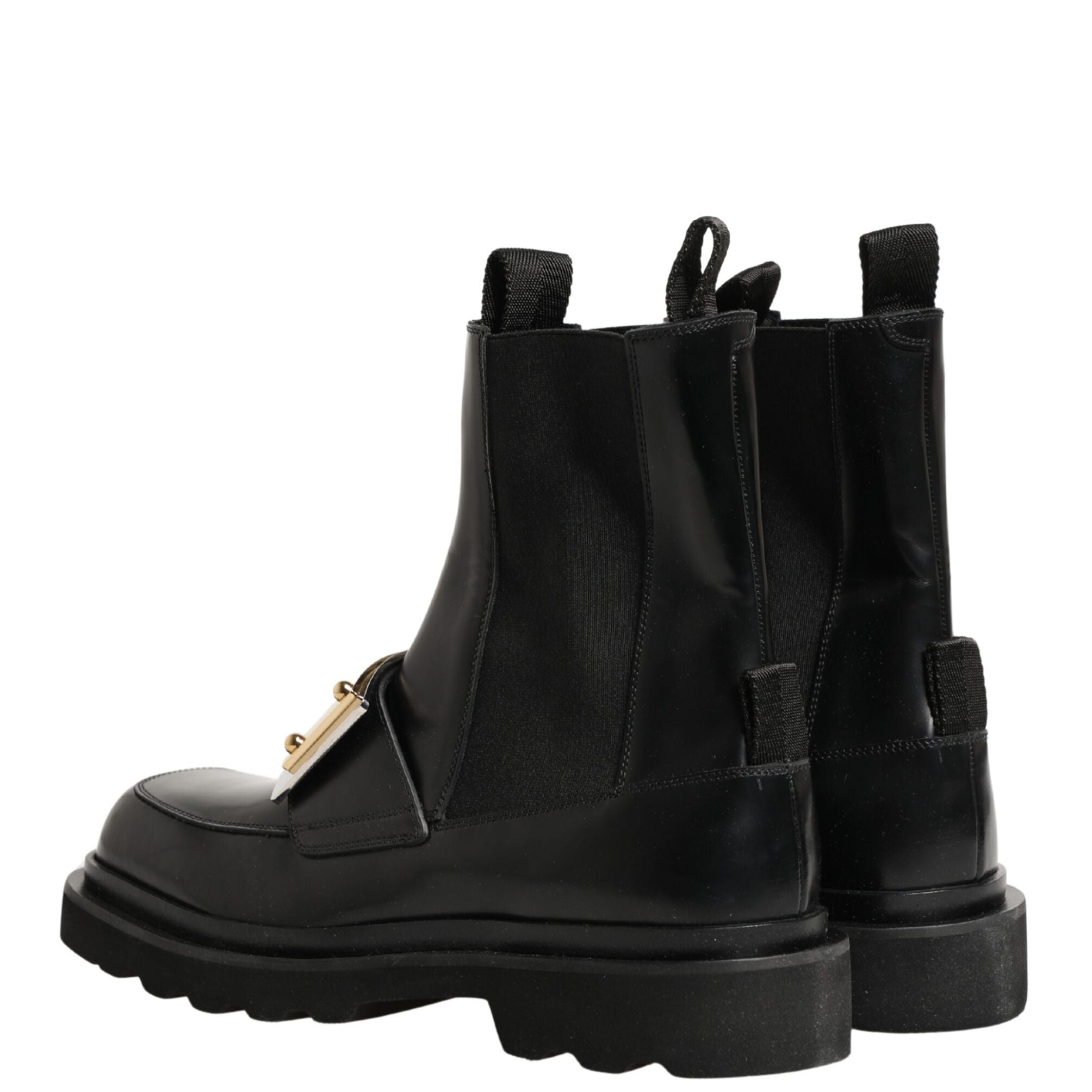 Dolce & Gabbana Black Leather Logo Plaque Ankle Boots Shoes