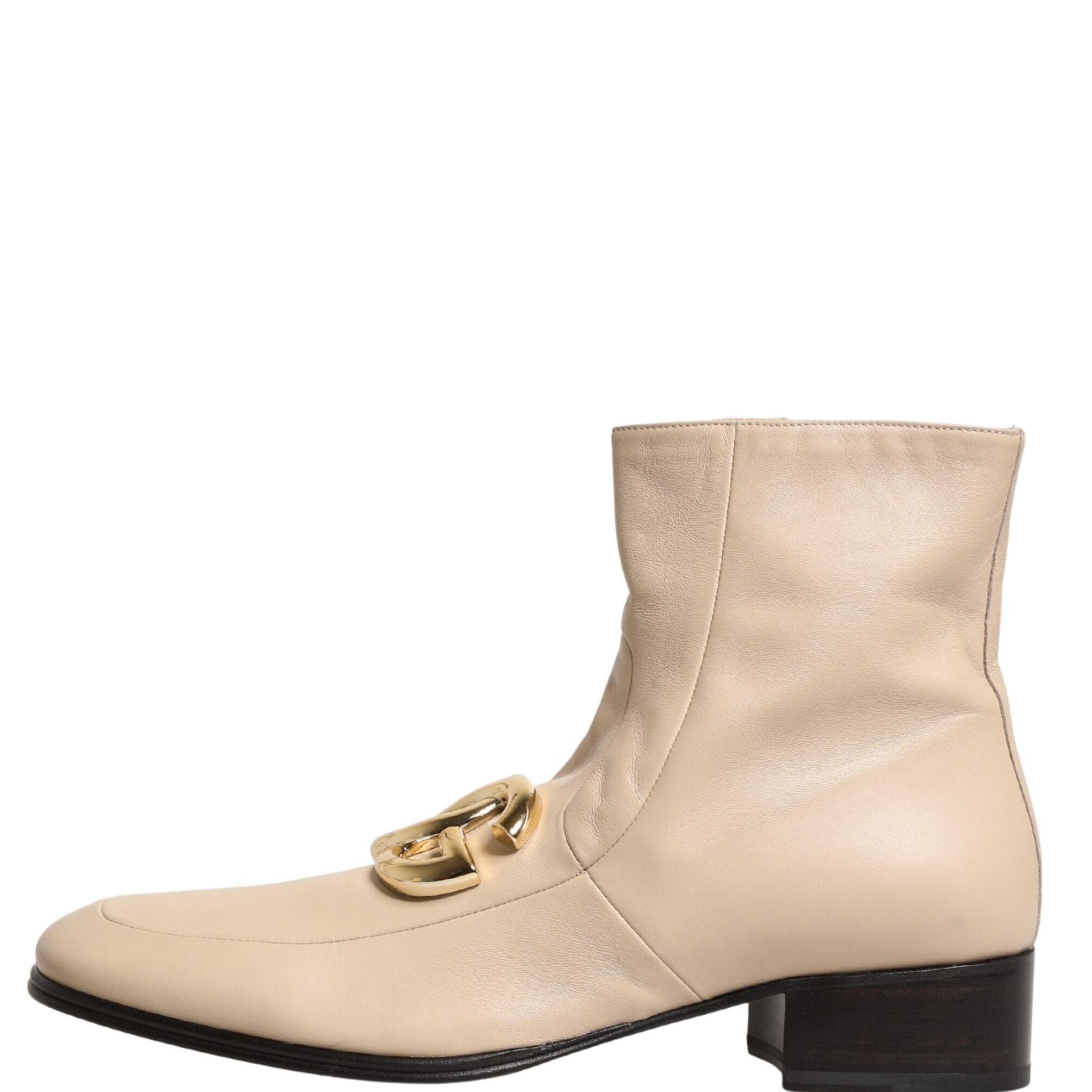 Dolce & Gabbana Beige Leather Logo Plaque Ankle Boots Shoes