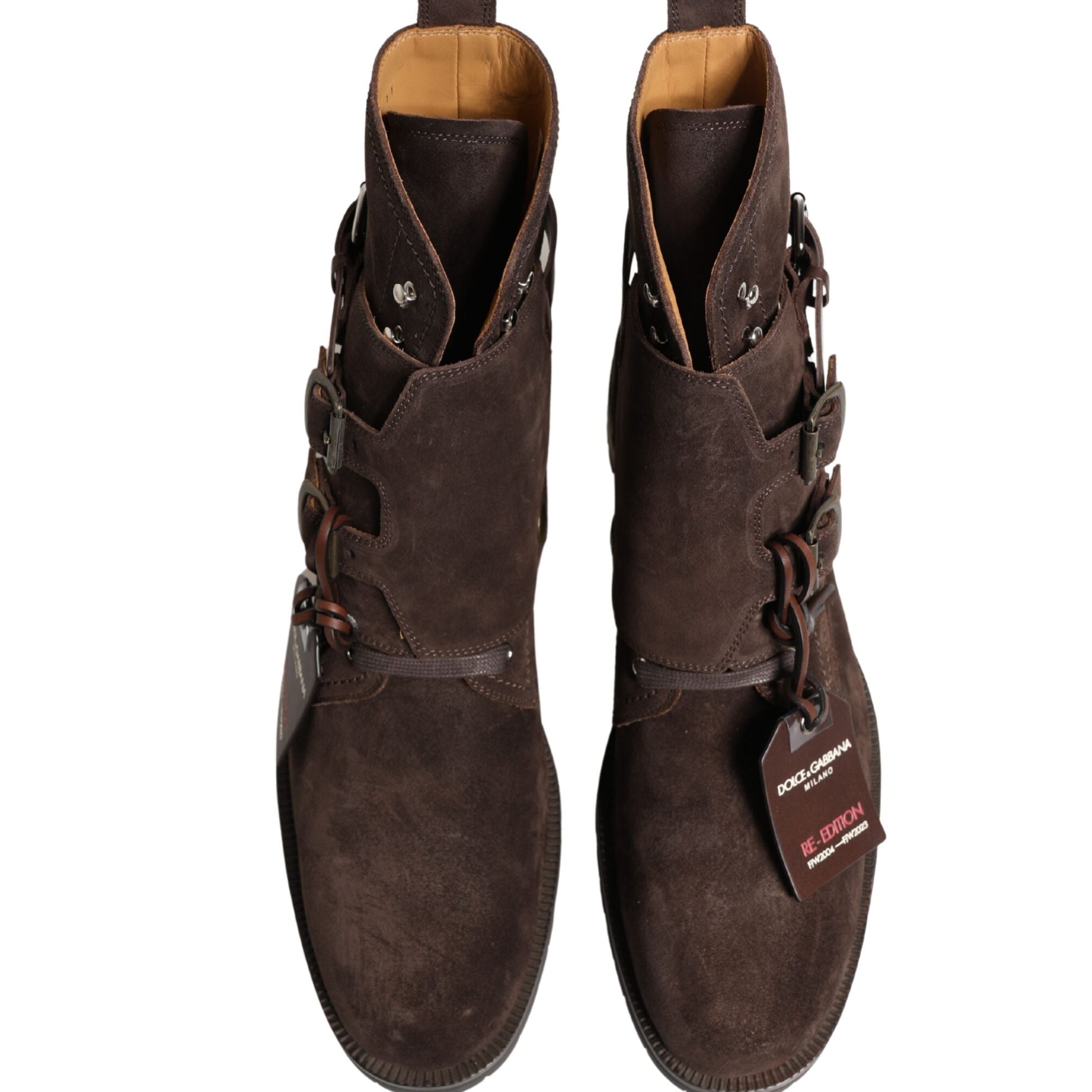 Dolce & Gabbana Brown Suede Leather Buckle Ankle Boots Shoes
