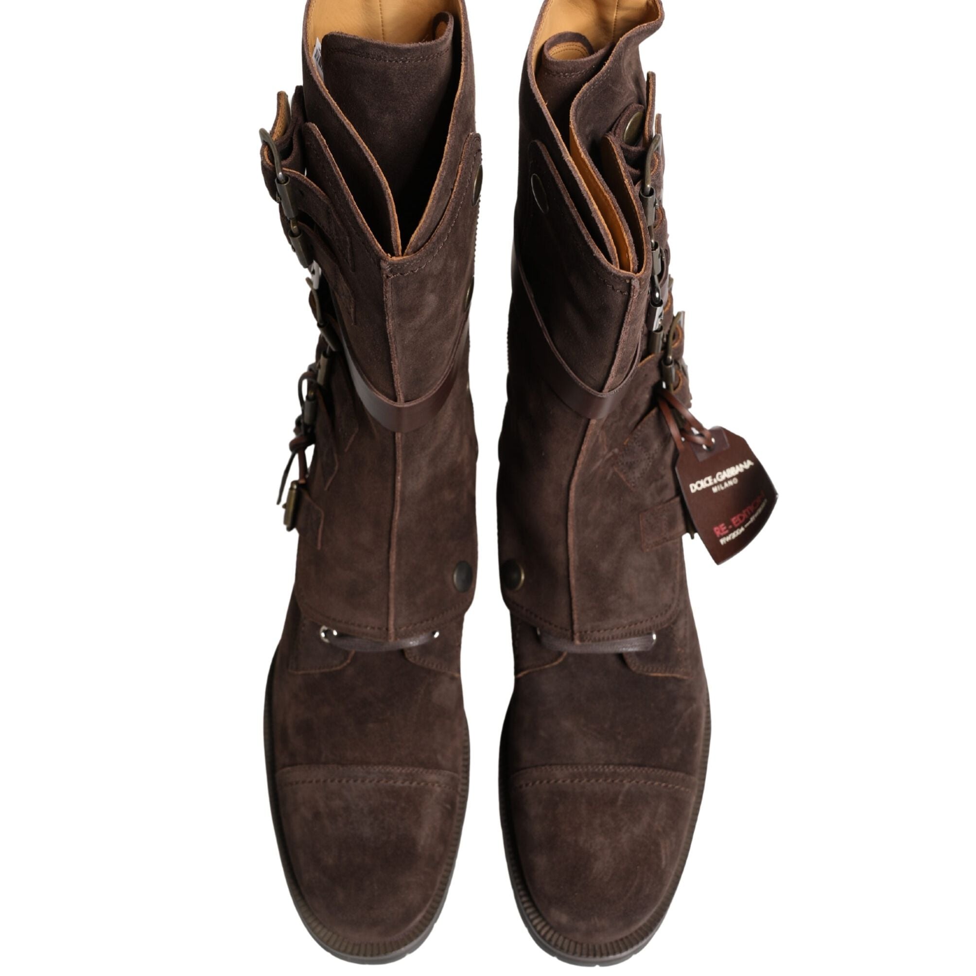 Dolce & Gabbana Brown Suede Leather Combat Ankle Boots  Shoes