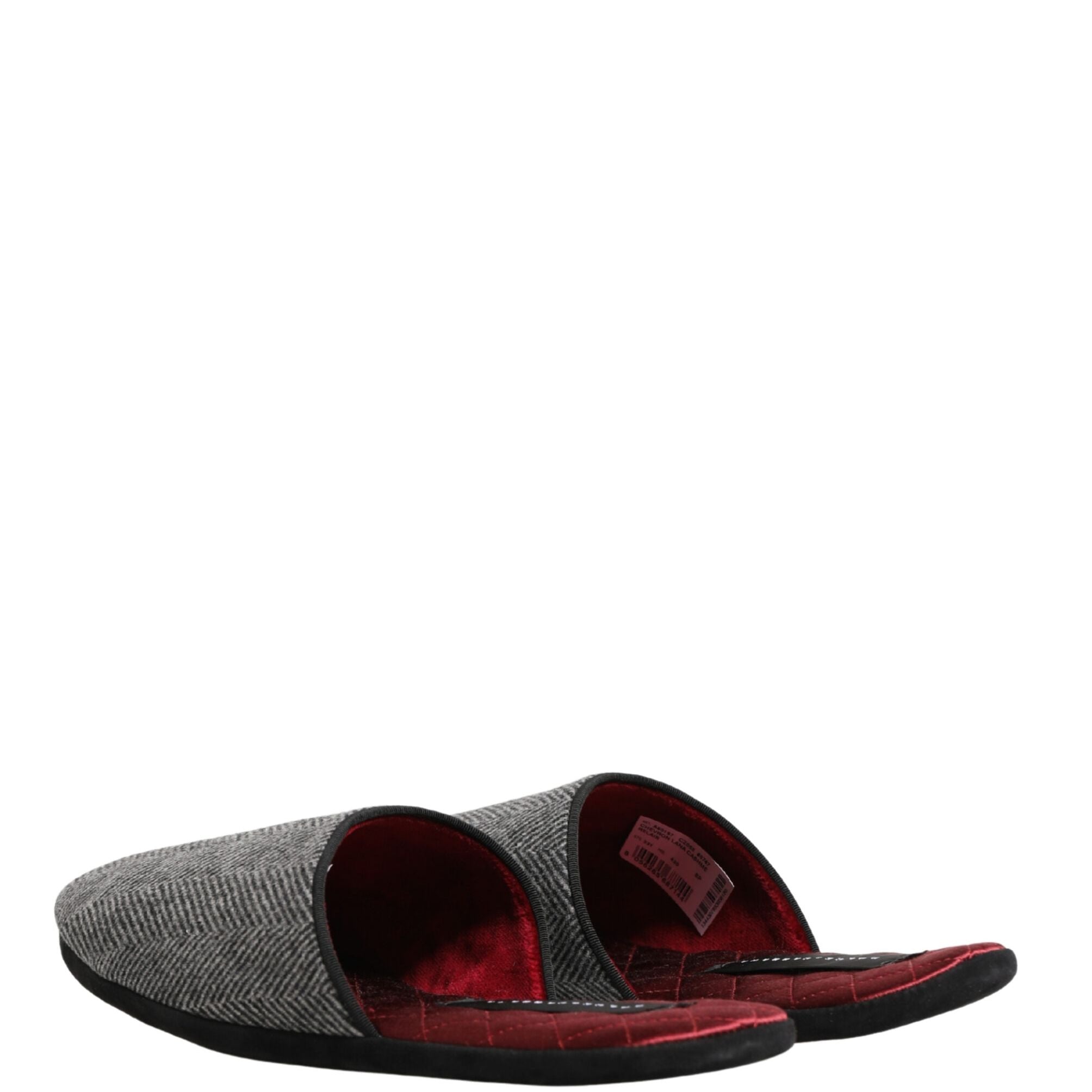 Dolce & Gabbana Grey Herringbone Cashmere Red Slippers Shoes
