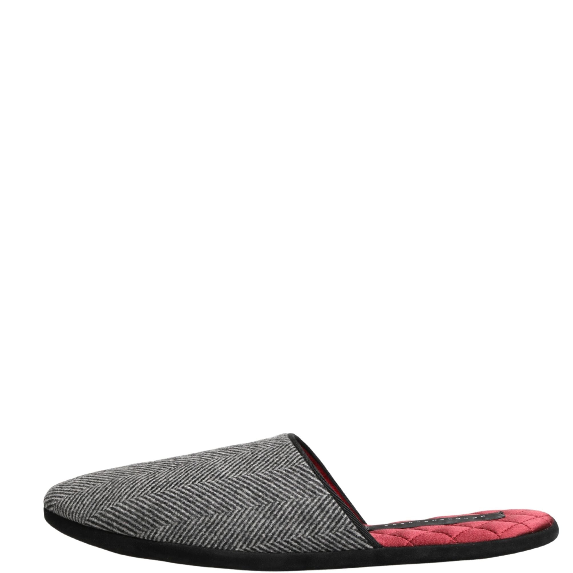 Dolce & Gabbana Grey Herringbone Cashmere Red Slippers Shoes
