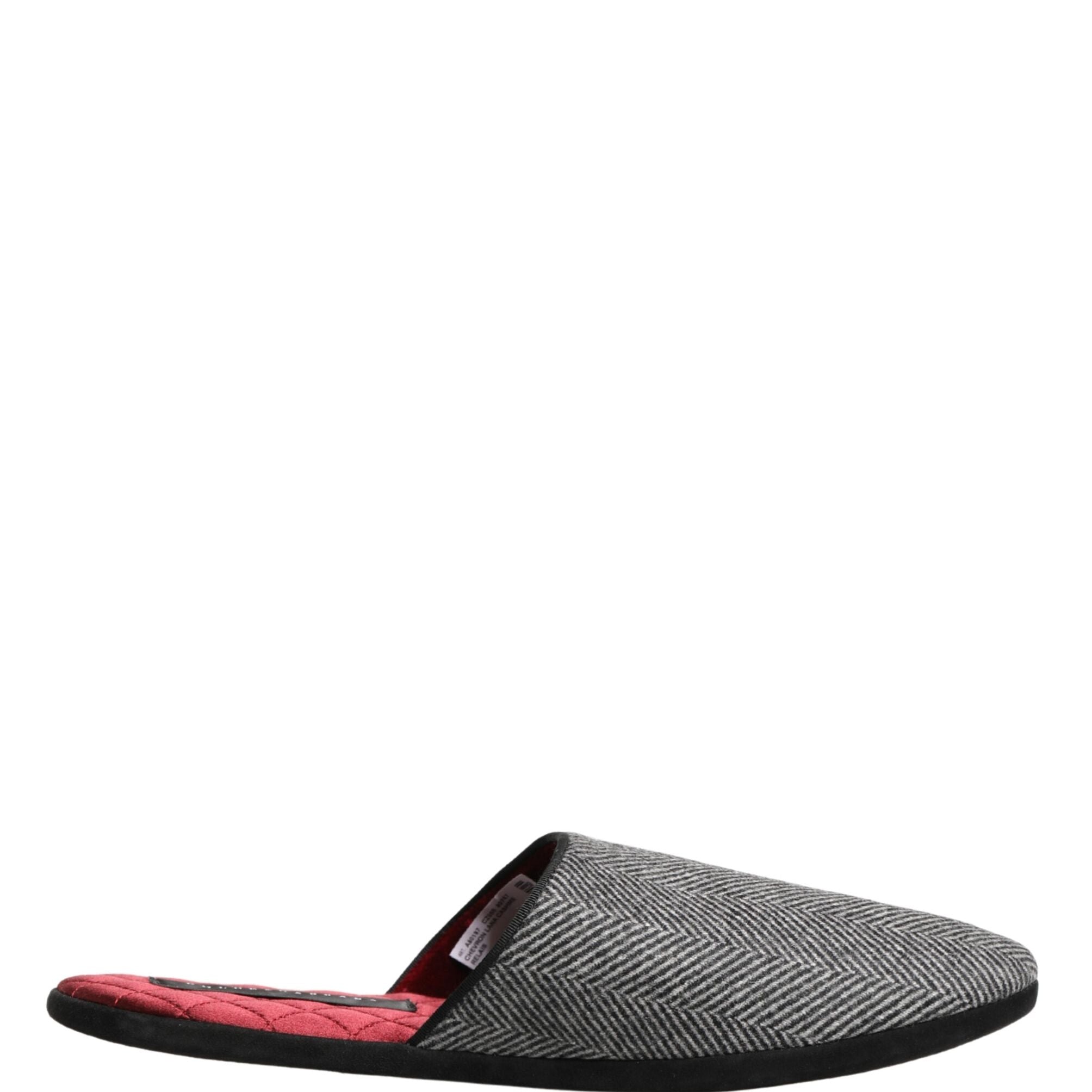 Dolce & Gabbana Grey Herringbone Cashmere Red Slippers Shoes
