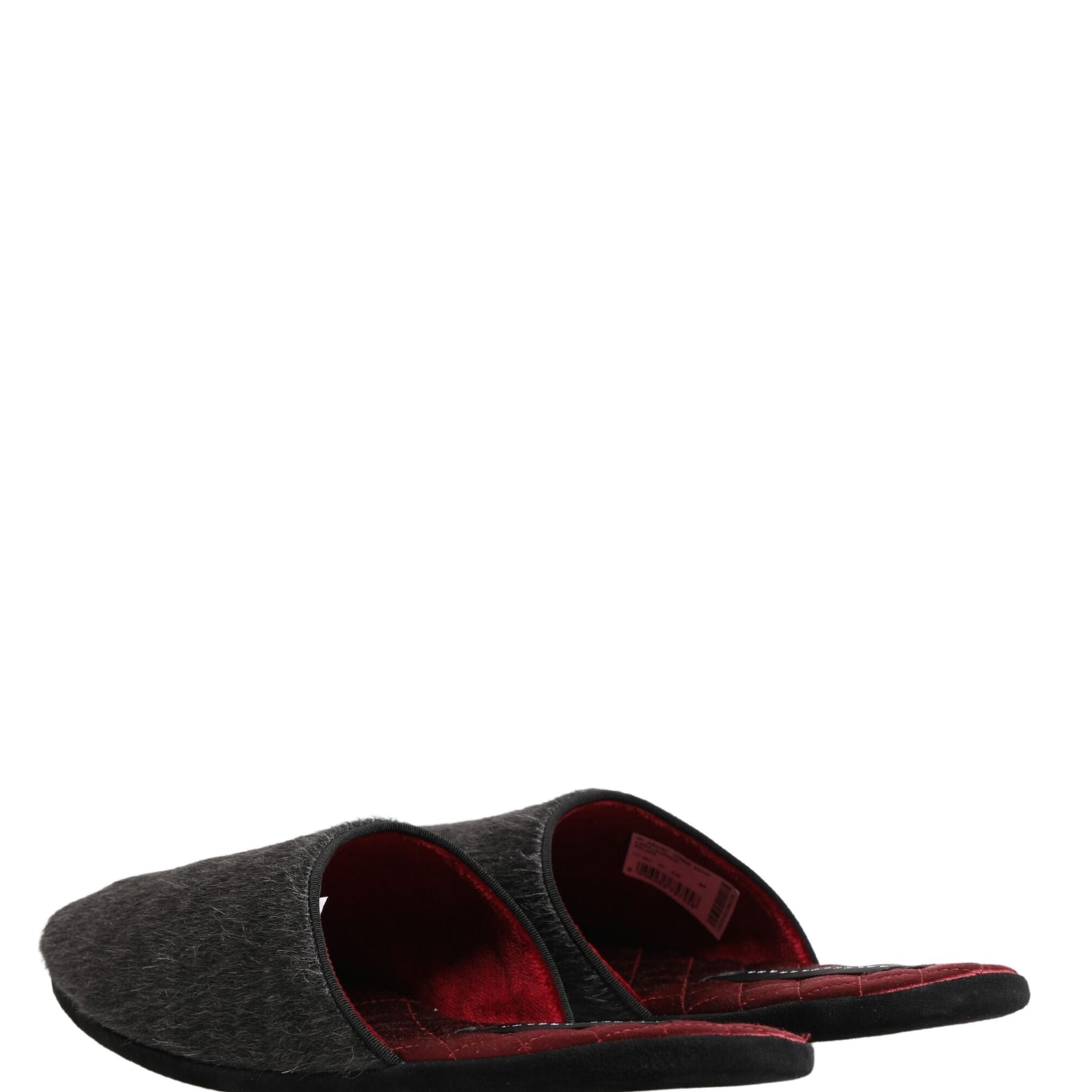 Dolce & Gabbana Dark Grey Charcoal Wool Red Slippers Shoes