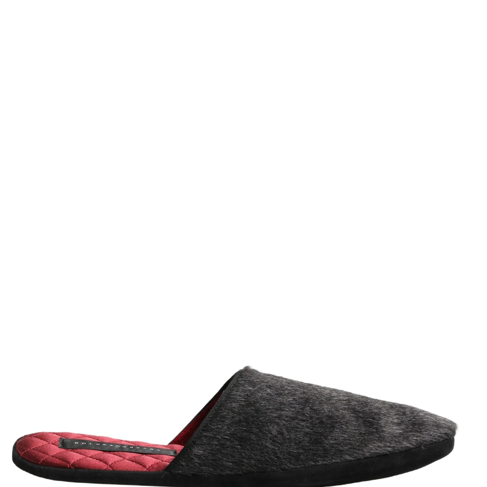 Dolce & Gabbana Dark Grey Charcoal Wool Red Slippers Shoes
