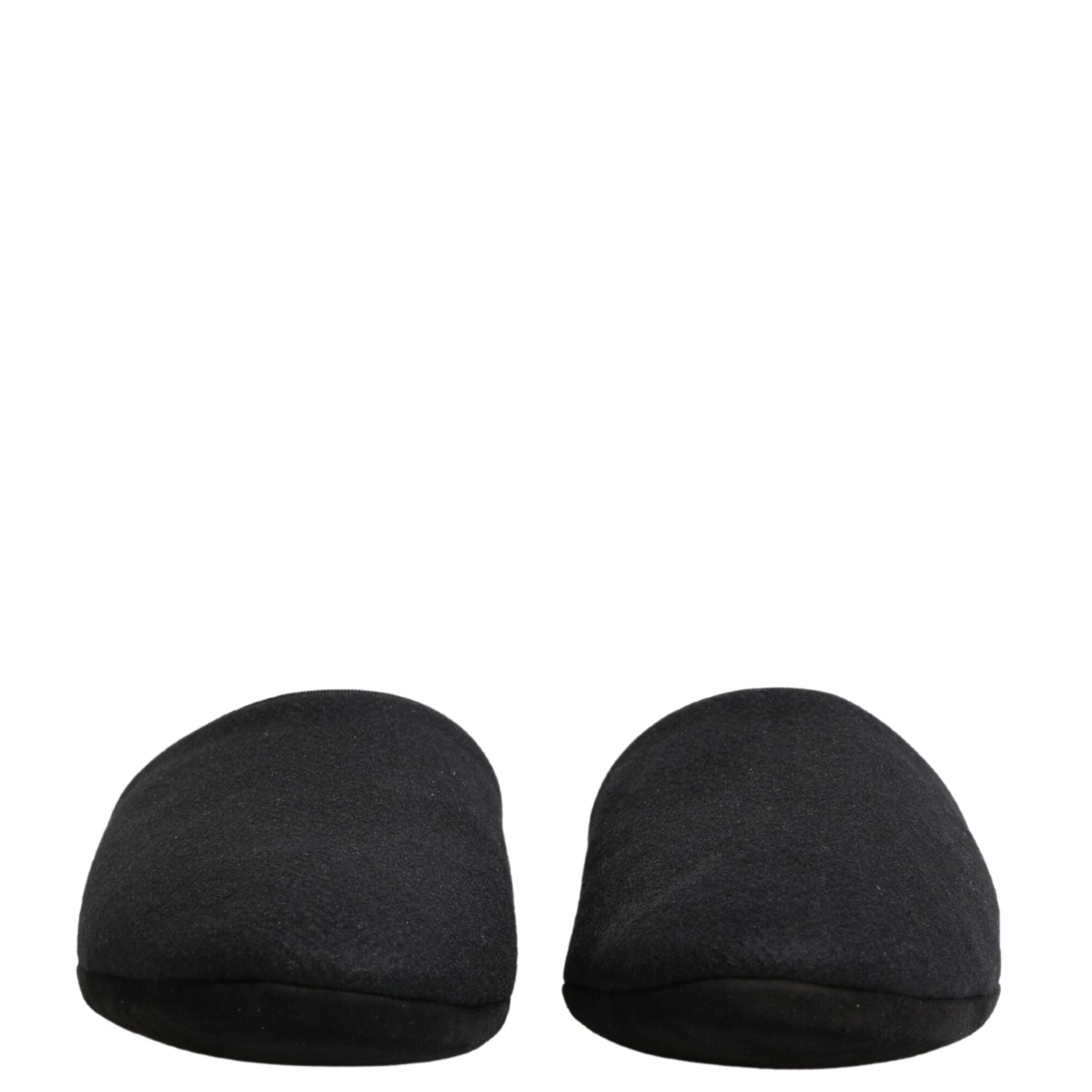 Dolce & Gabbana Black Wool Cashmere Red Quilted Slippers Shoes