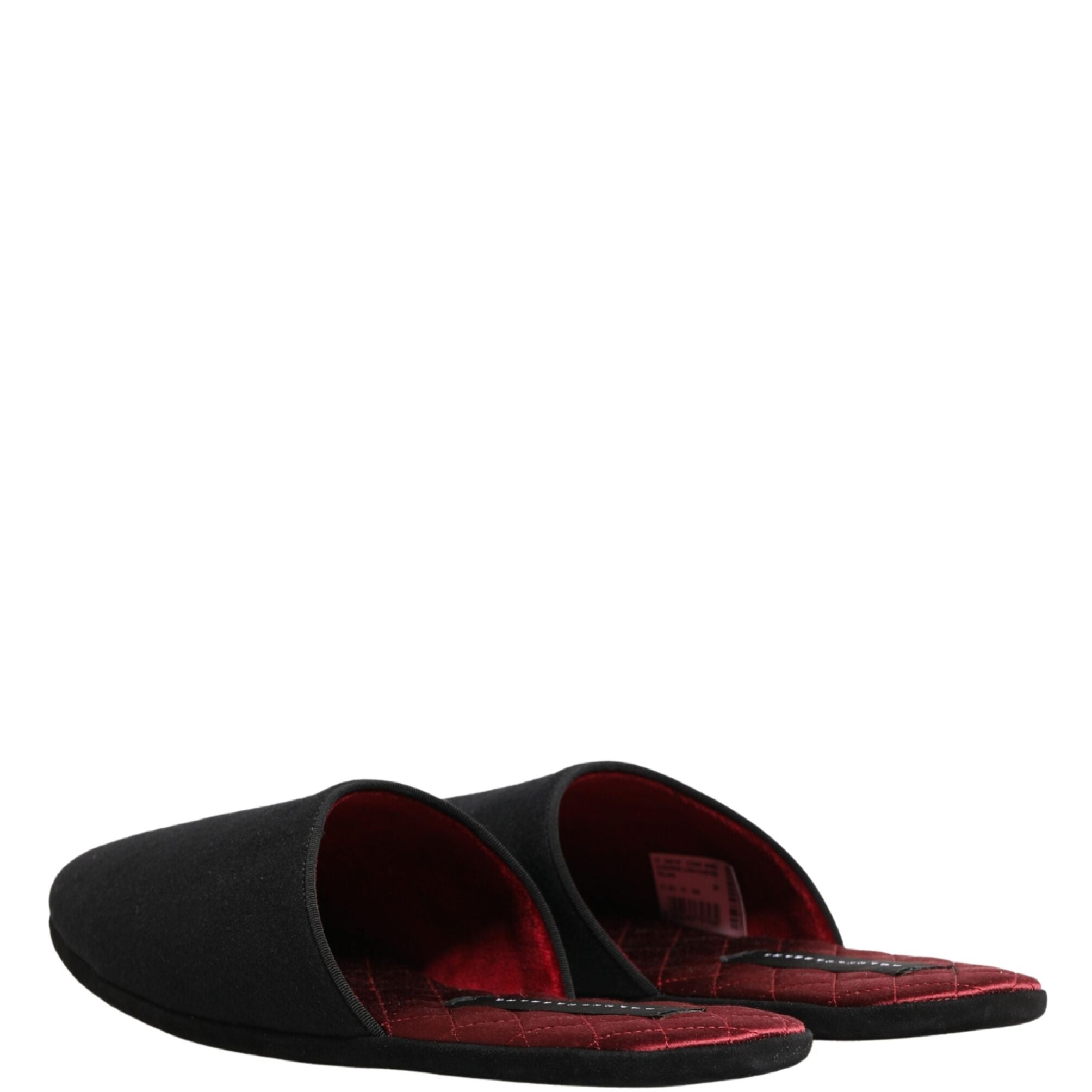 Dolce & Gabbana Black Wool Cashmere Red Quilted Slippers Shoes