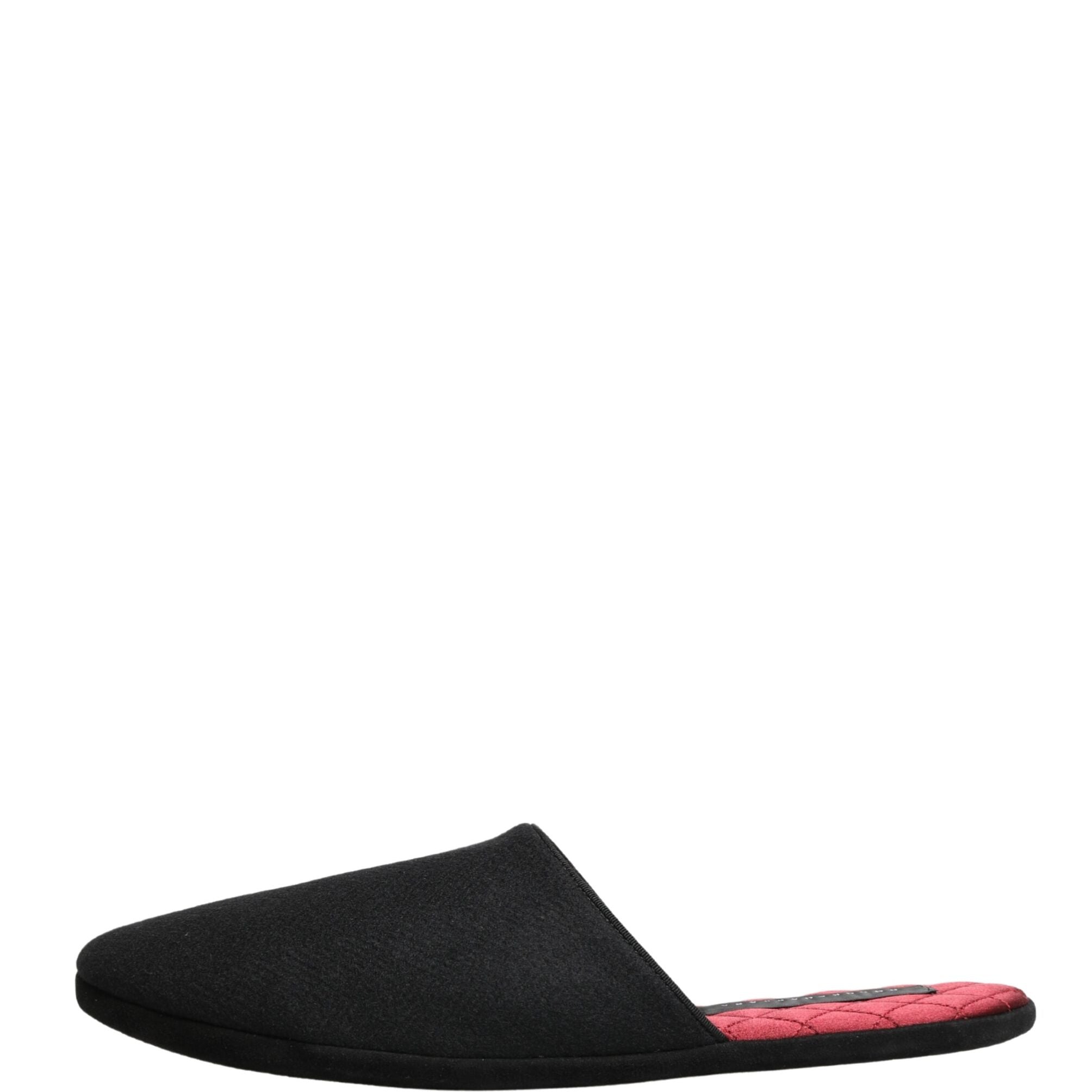 Dolce & Gabbana Black Wool Cashmere Red Quilted Slippers Shoes