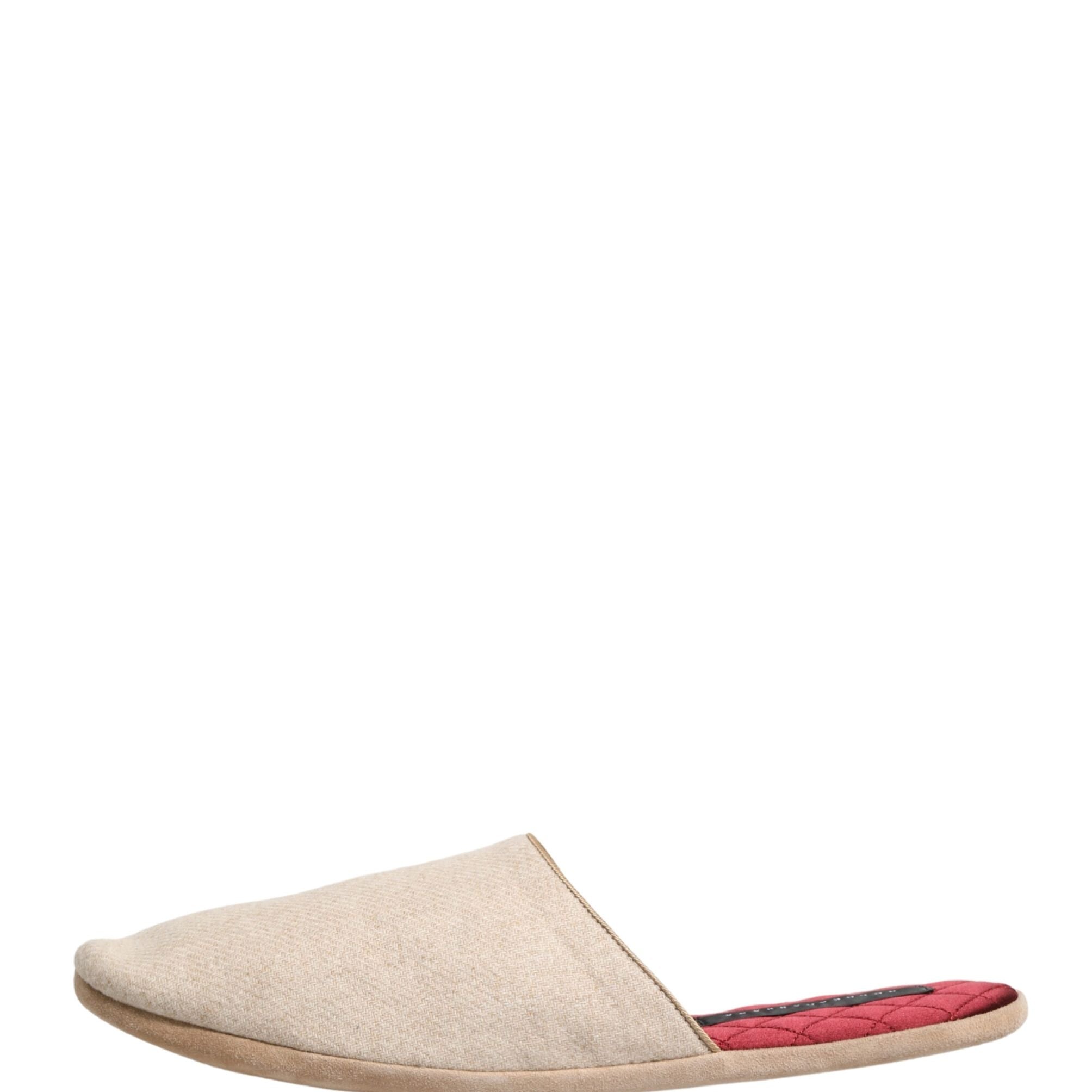 Dolce & Gabbana Beige Shetland Wool Red Quilted Slippers Shoes