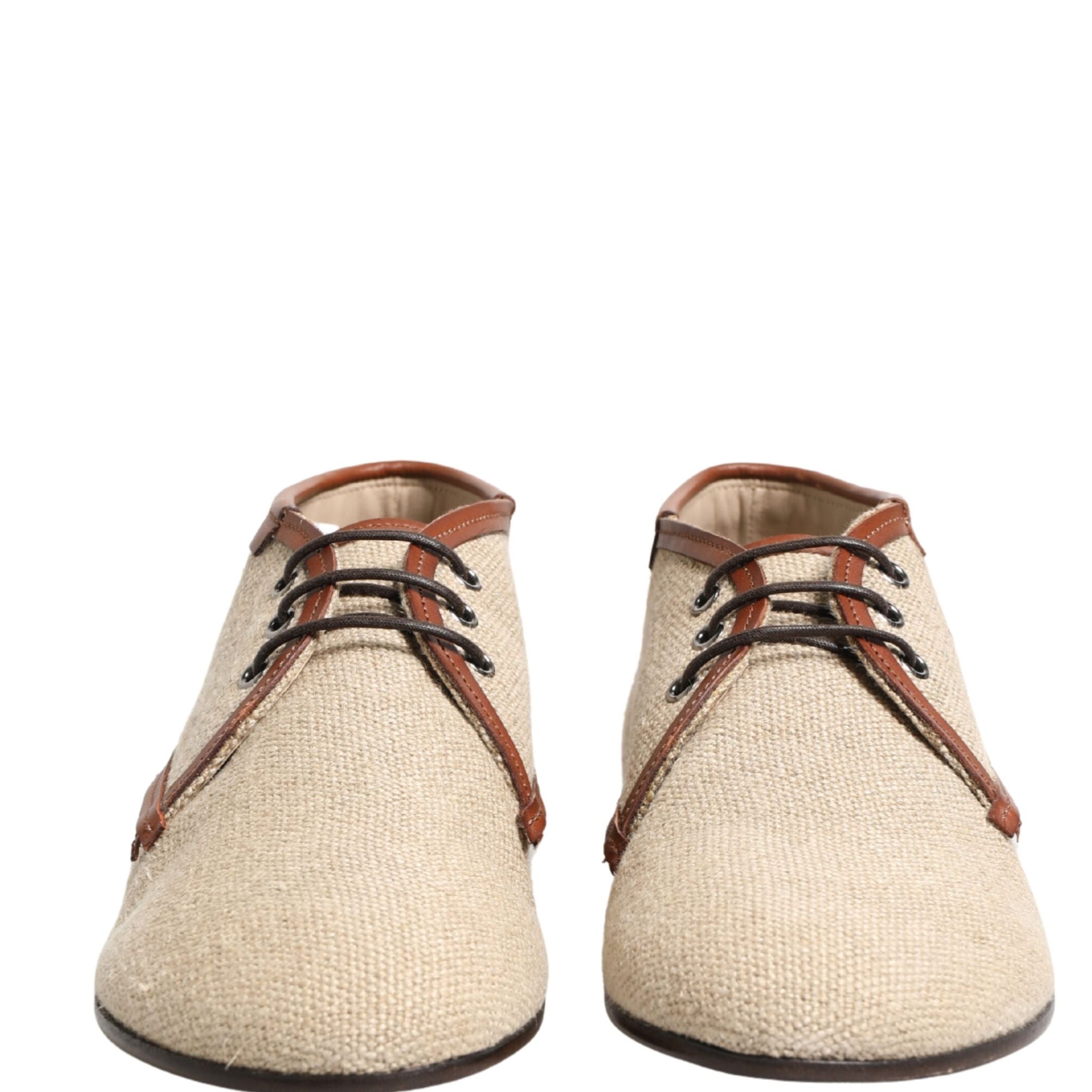 Dolce & Gabbana Beige Canvas Lace-Up Men Dress Derby Shoes