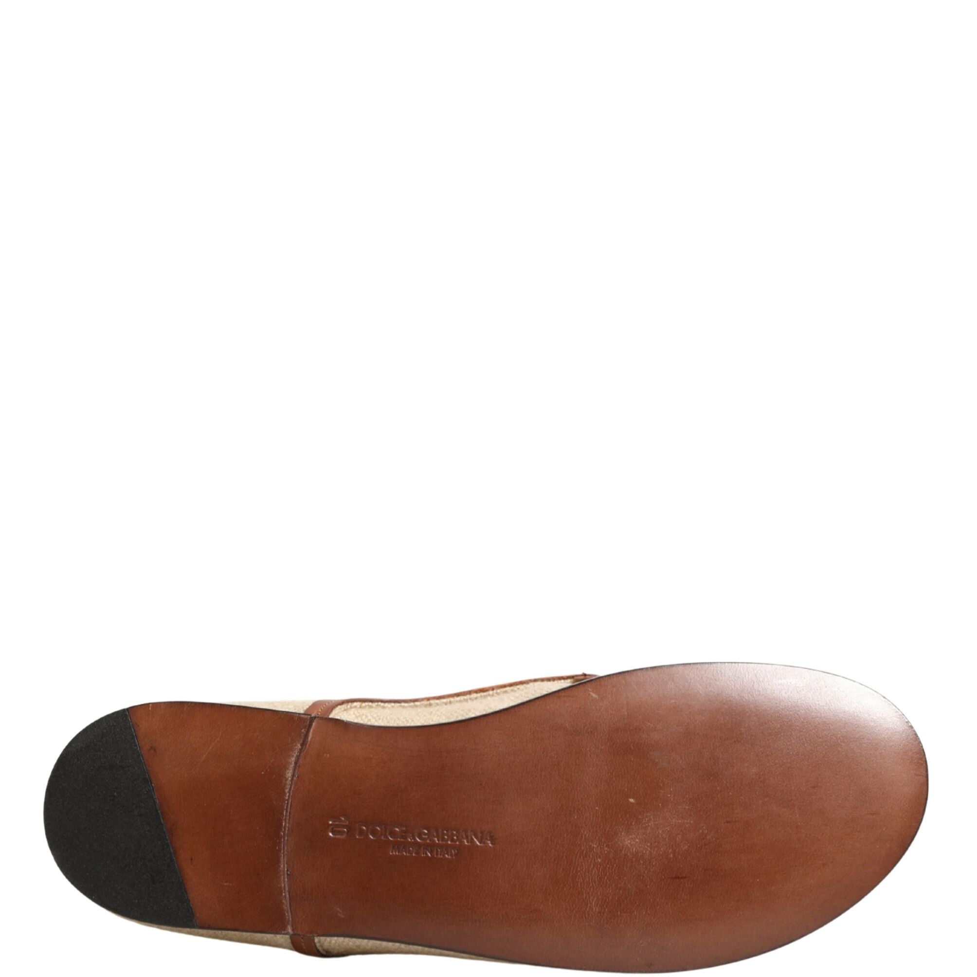 Dolce & Gabbana Beige Canvas Lace-Up Men Dress Derby Shoes
