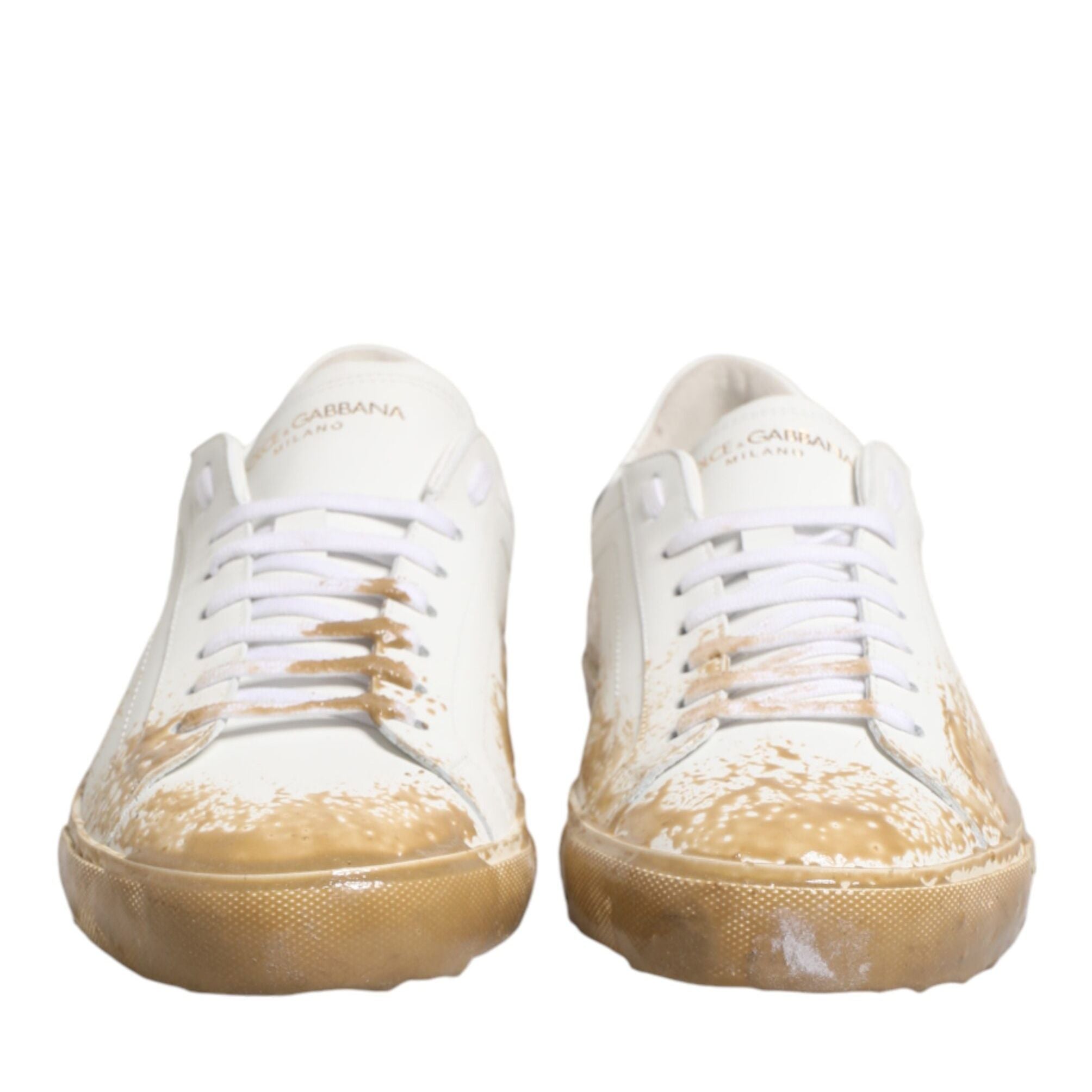 Dolce & Gabbana White Leather Paint Effect Low Top Sneakers  Shoes