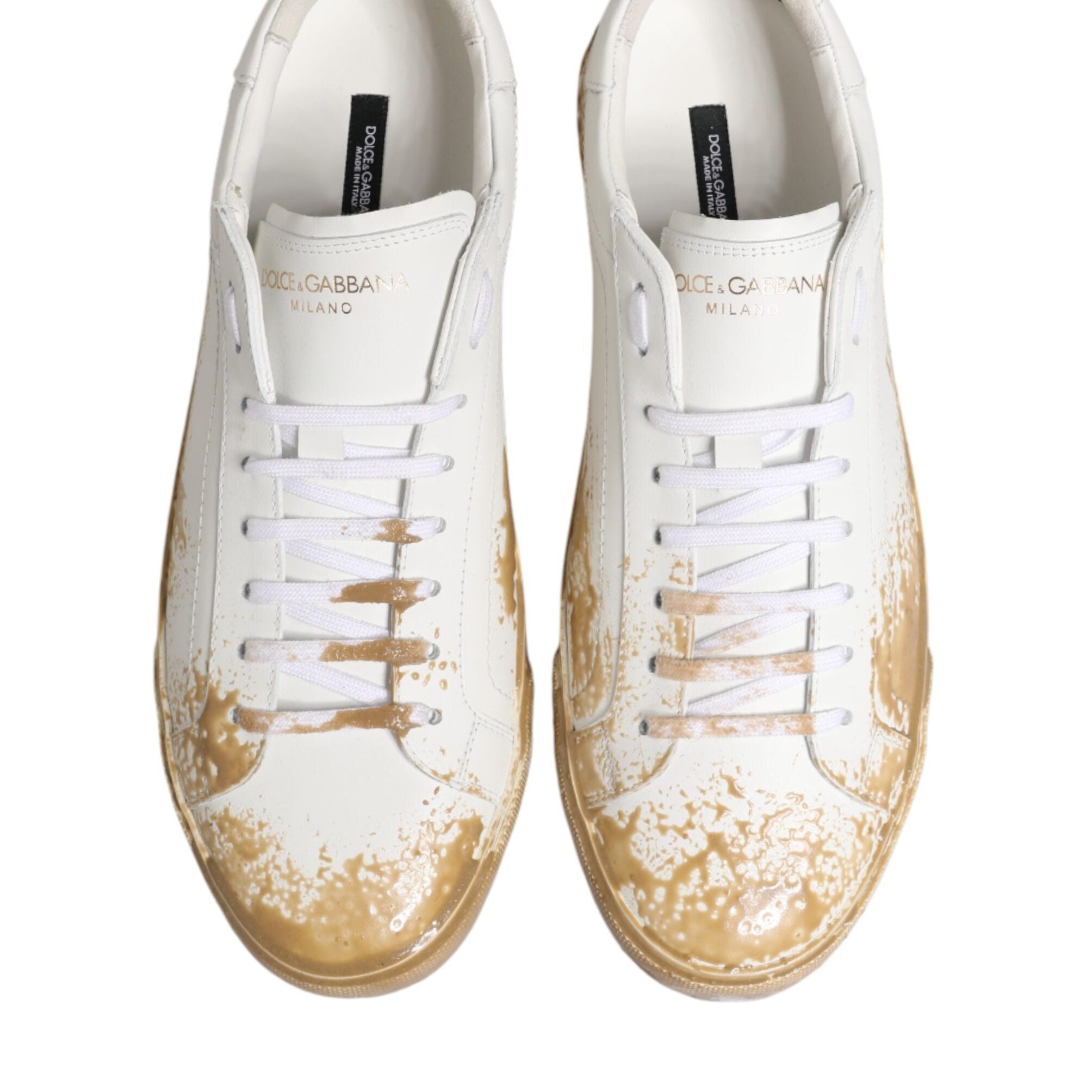 Dolce & Gabbana White Leather Paint Effect Low Top Sneakers  Shoes