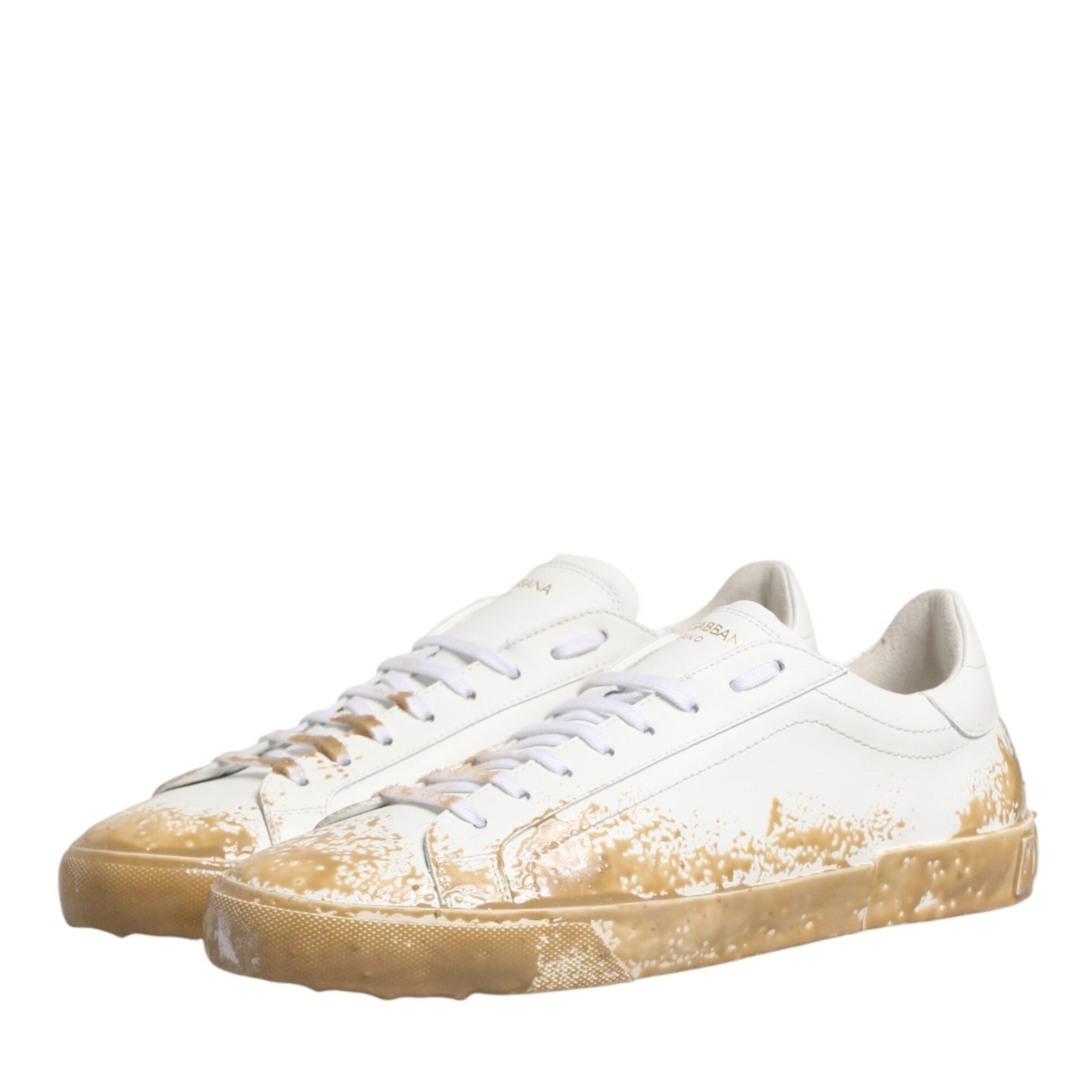 Dolce & Gabbana White Leather Paint Effect Low Top Sneakers  Shoes