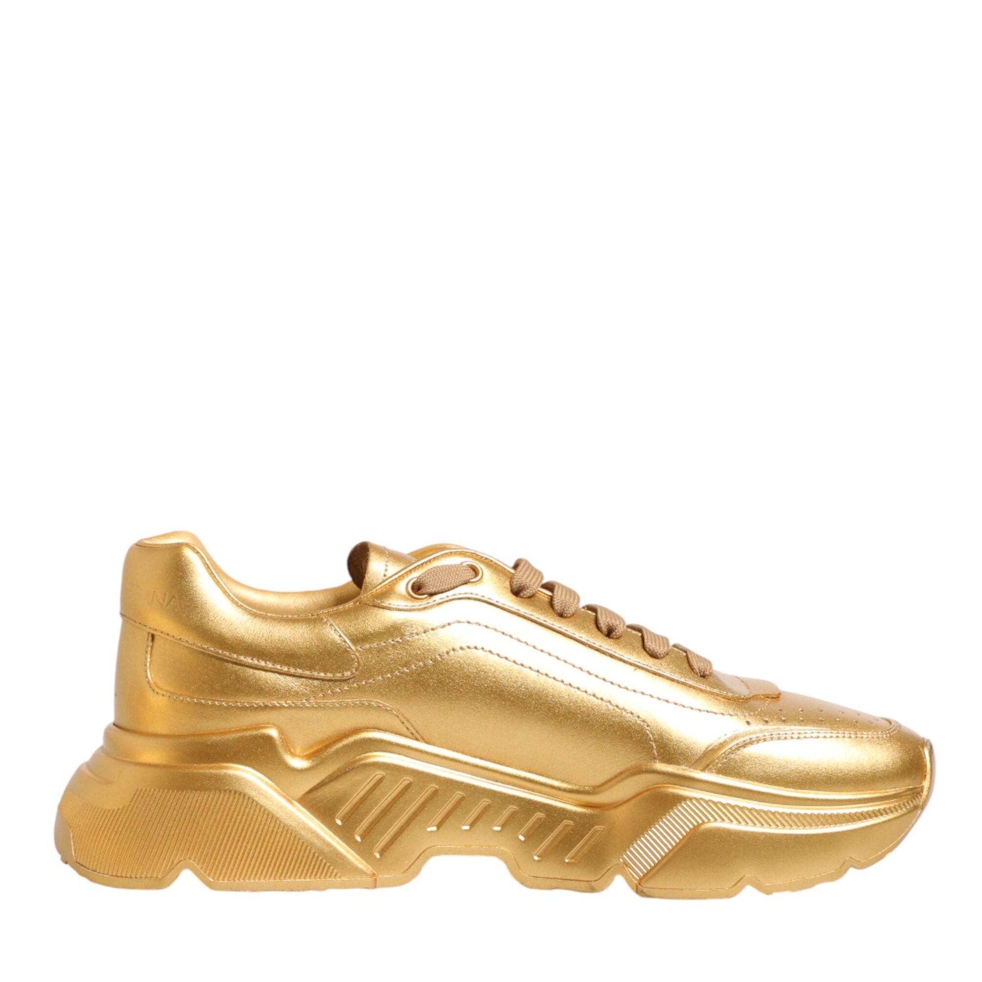 Dolce & Gabbana Gold Leather Daymaster Chunky Sneakers Shoes