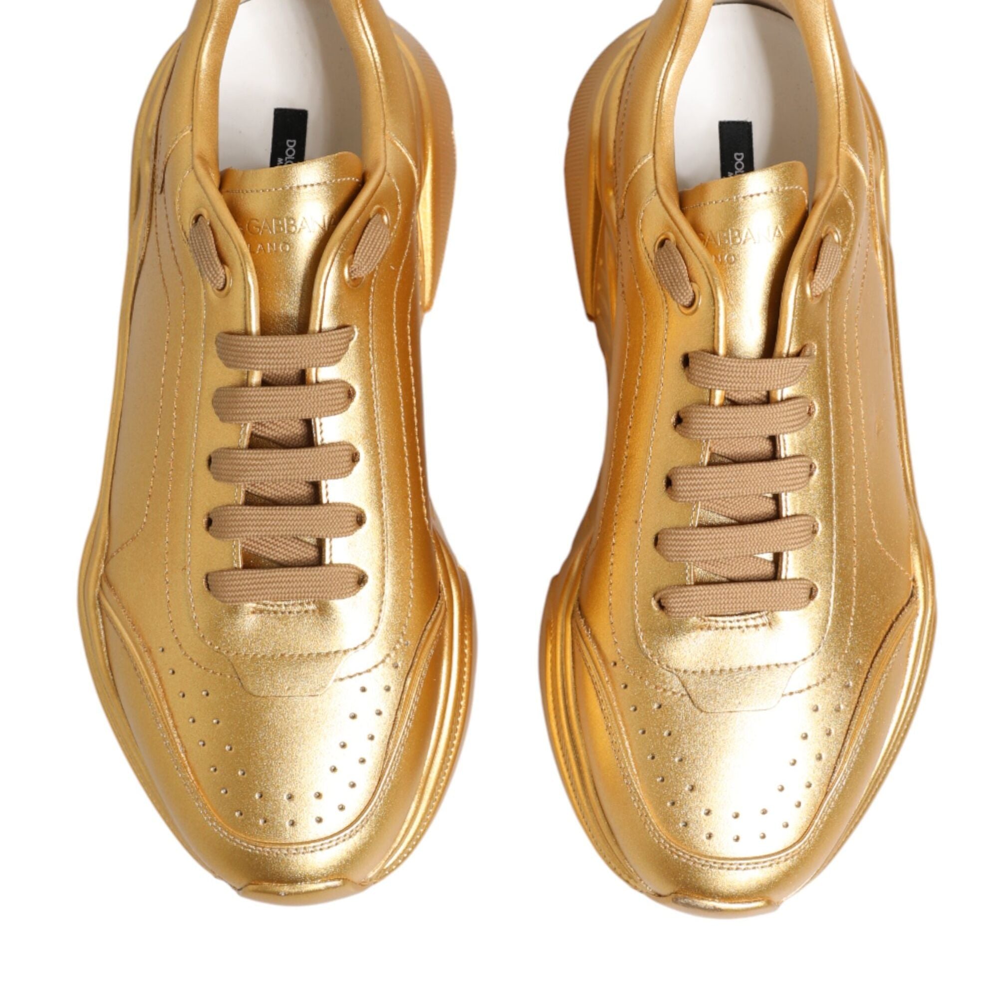 Dolce & Gabbana Gold Leather Daymaster Chunky Sneakers Shoes