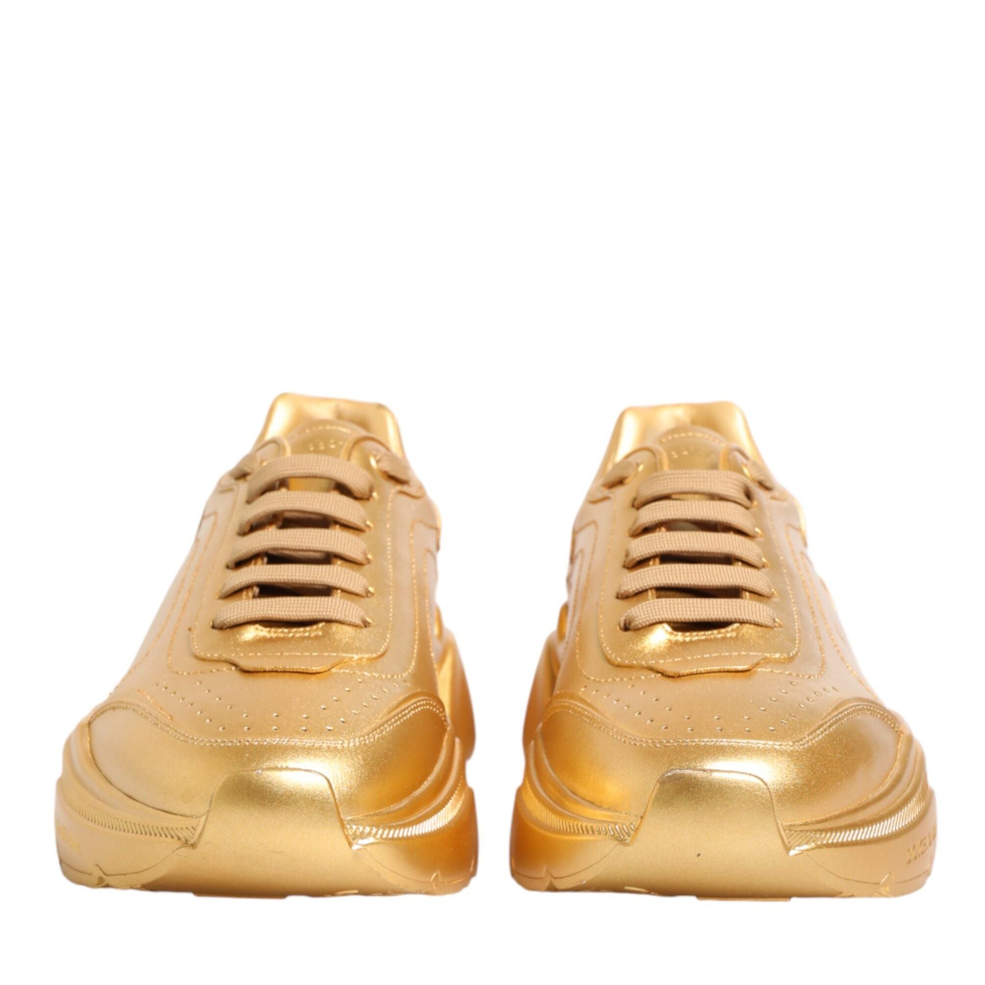 Dolce & Gabbana Gold Leather Daymaster Chunky Sneakers Shoes