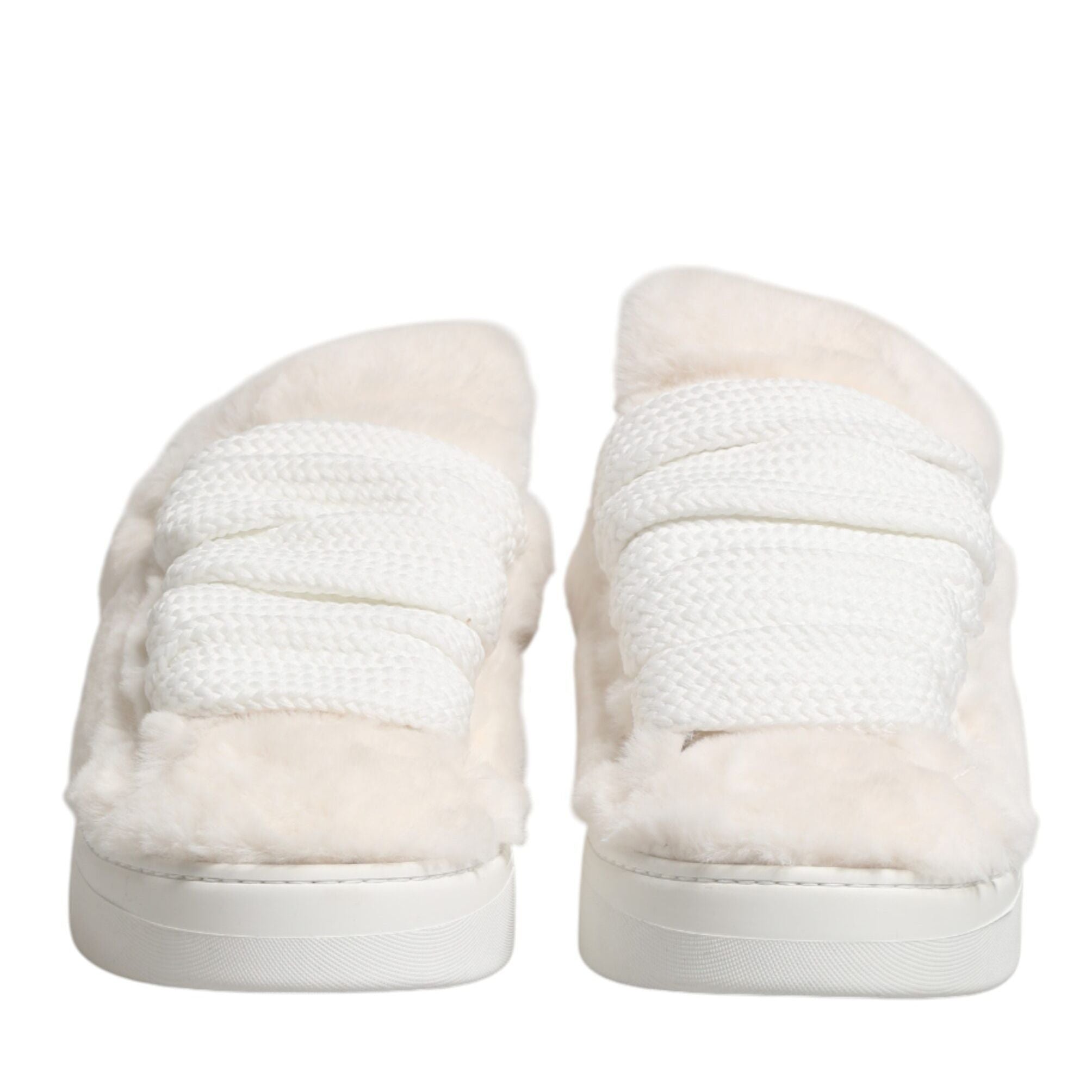 Dolce & Gabbana White Shearling Fur Bianco Low Top Sneakers Shoes