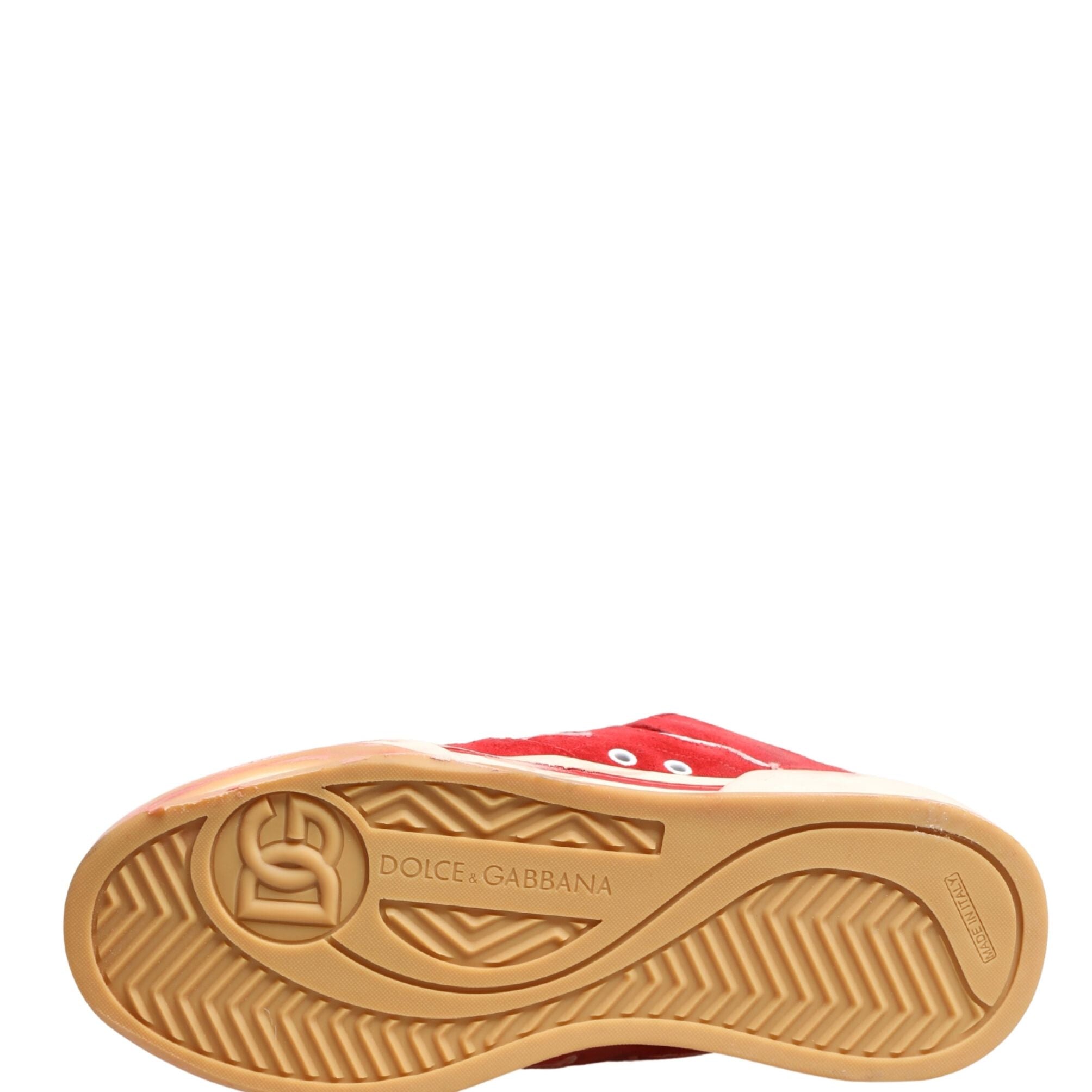 Dolce & Gabbana Red White Suede DG Logo Low Top Sneakers Shoes