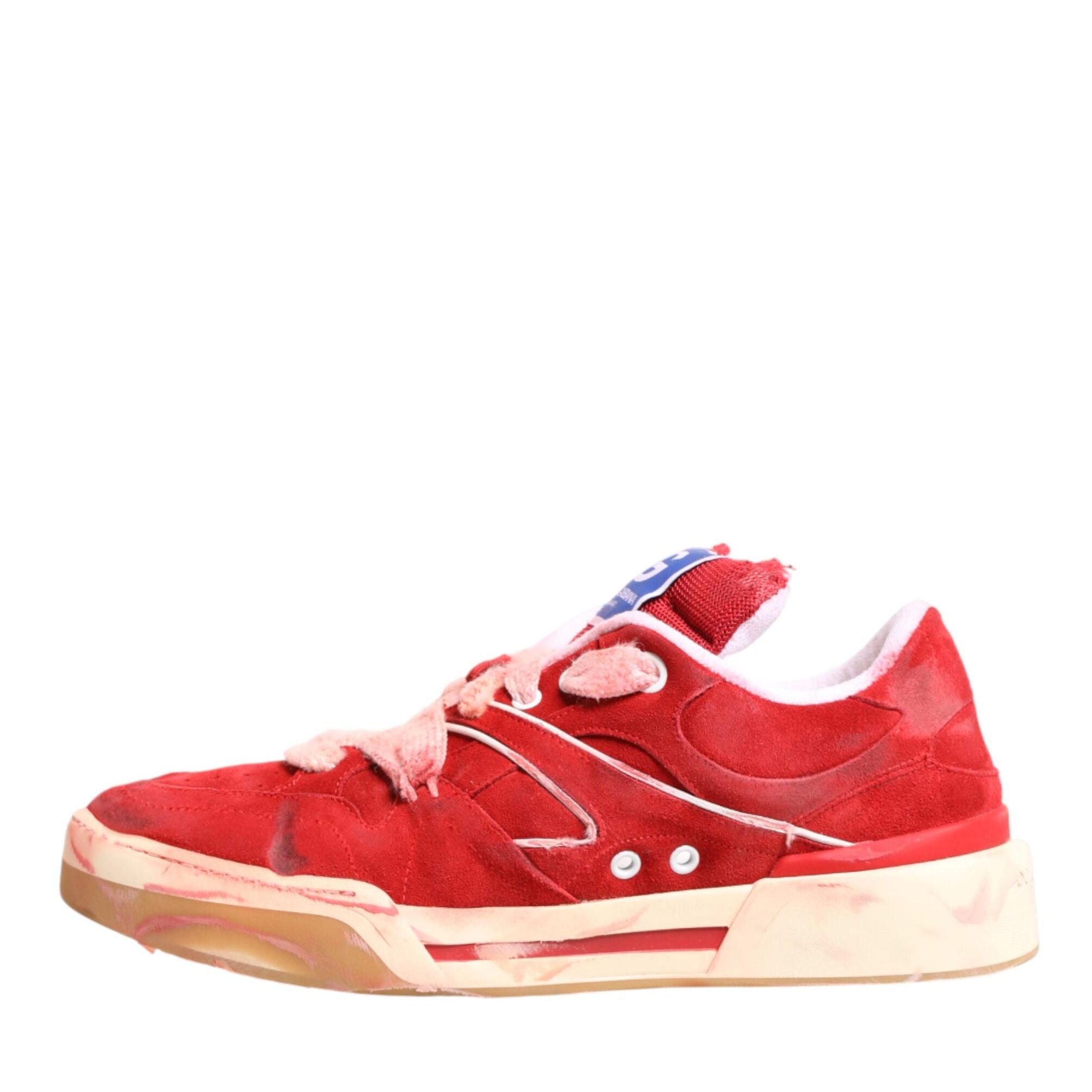 Dolce & Gabbana Red White Suede DG Logo Low Top Sneakers Shoes