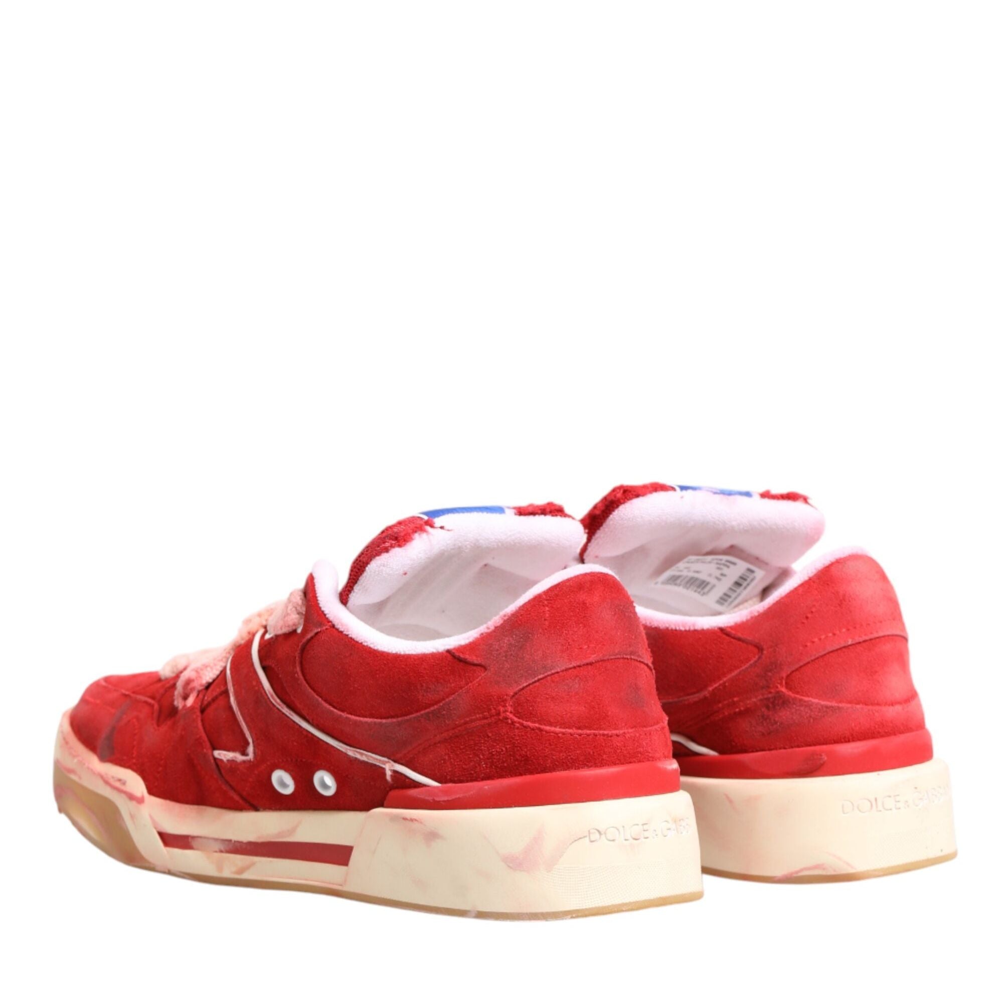 Dolce & Gabbana Red White Suede DG Logo Low Top Sneakers Shoes