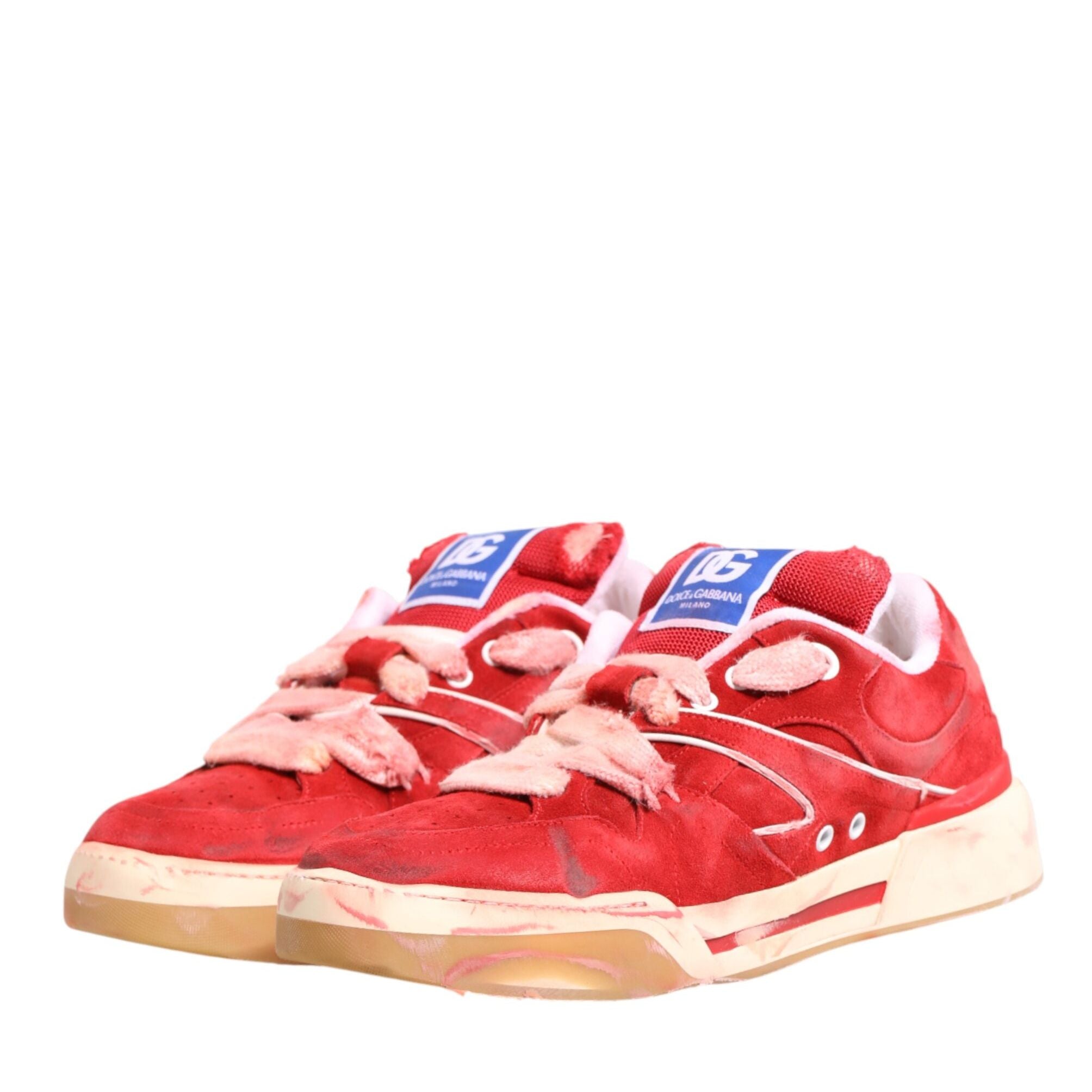 Dolce & Gabbana Red White Suede DG Logo Low Top Sneakers Shoes