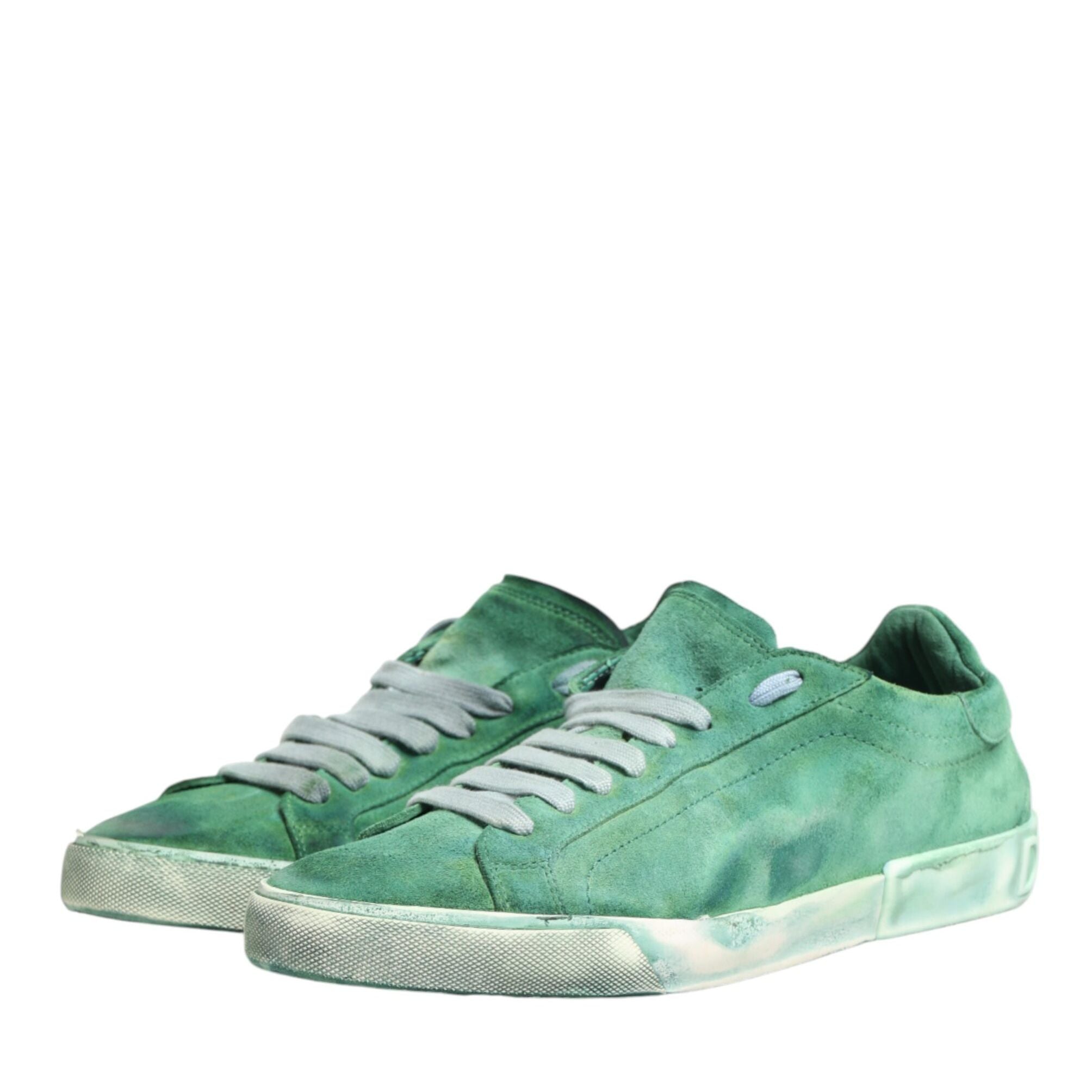 Dolce & Gabbana Green Suade DG Logo Sole Low Top Sneakers Shoes
