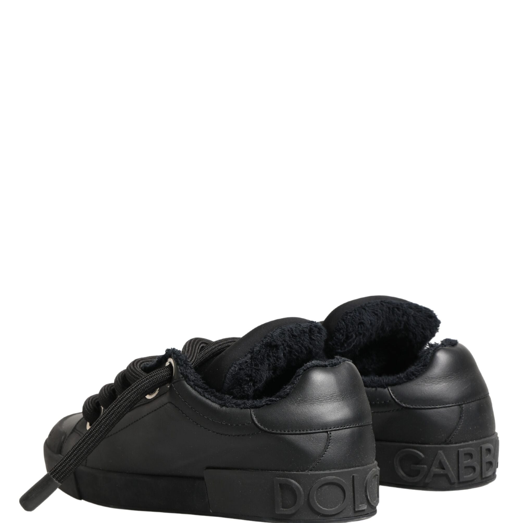 Dolce & Gabbana Black Calf Leather Nappa Lace-Up Sneakers Shoes