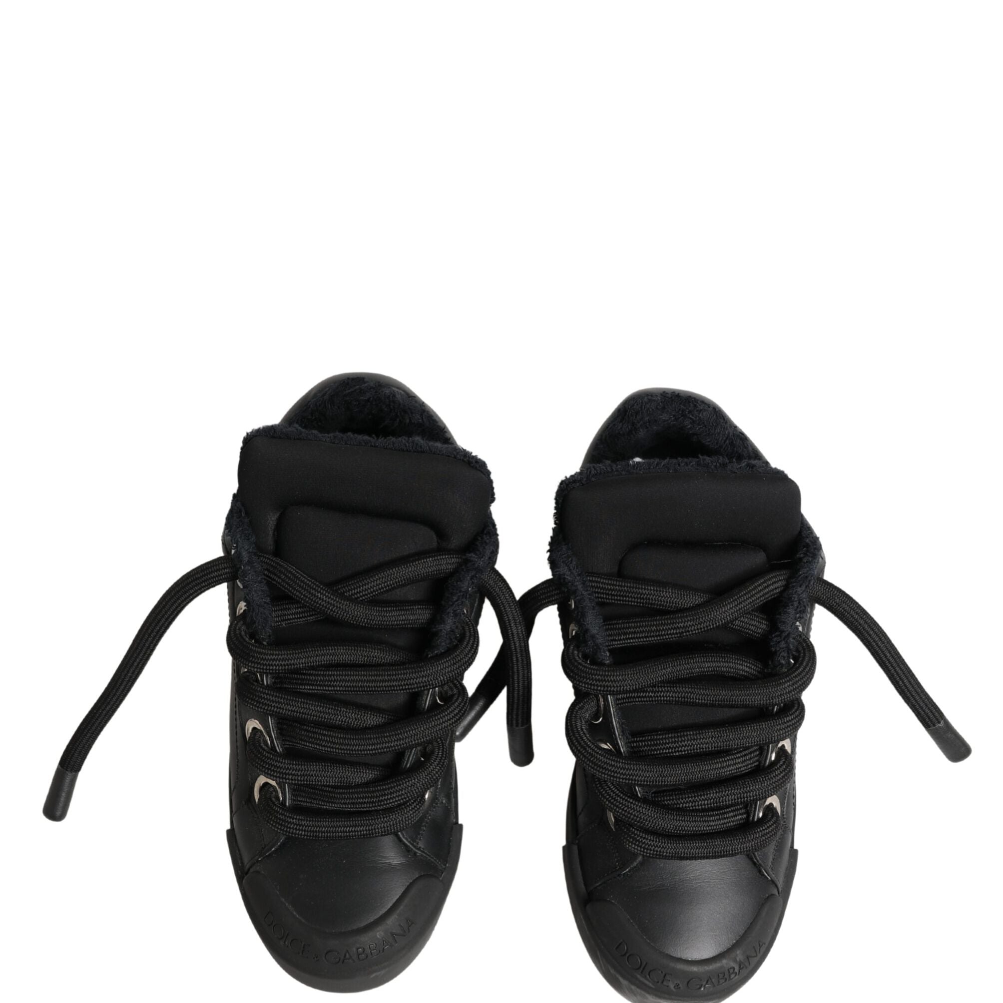 Dolce & Gabbana Black Calf Leather Nappa Lace-Up Sneakers Shoes