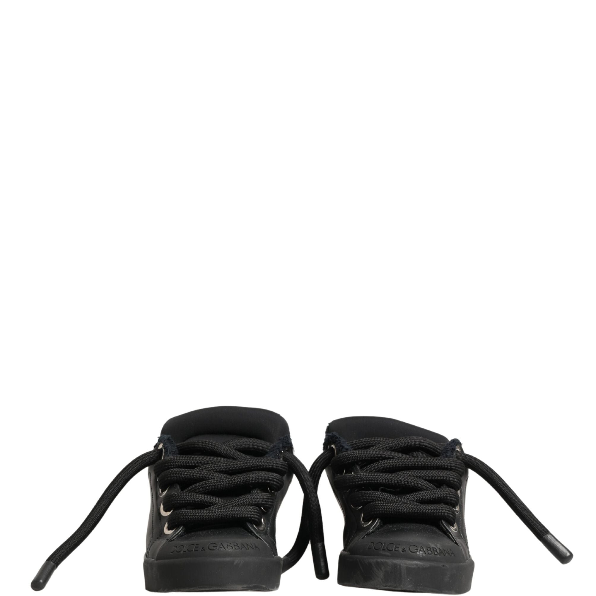 Dolce & Gabbana Black Calf Leather Nappa Lace-Up Sneakers Shoes