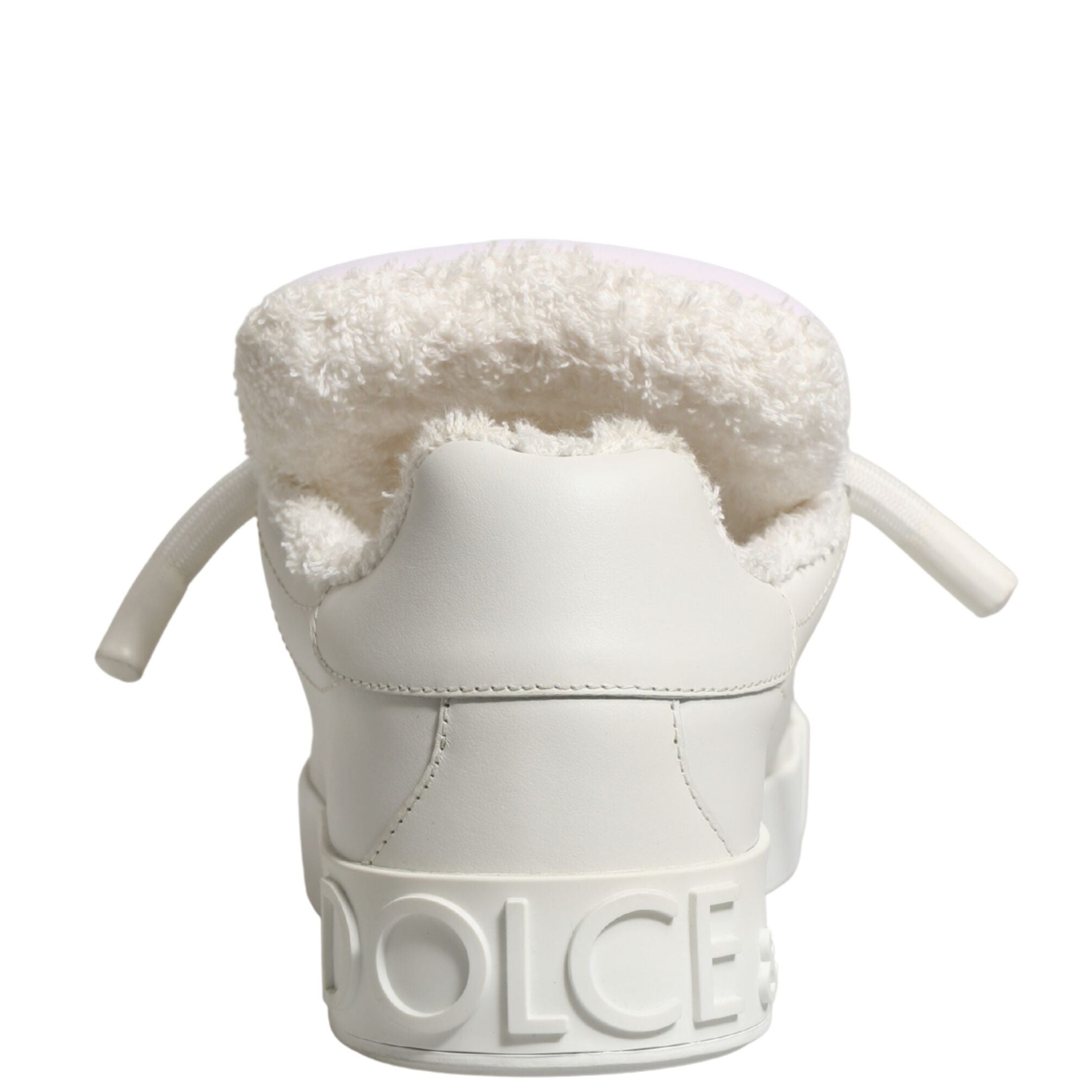 Dolce & Gabbana White Leather Shearling Fur Low Top Sneakers Shoes