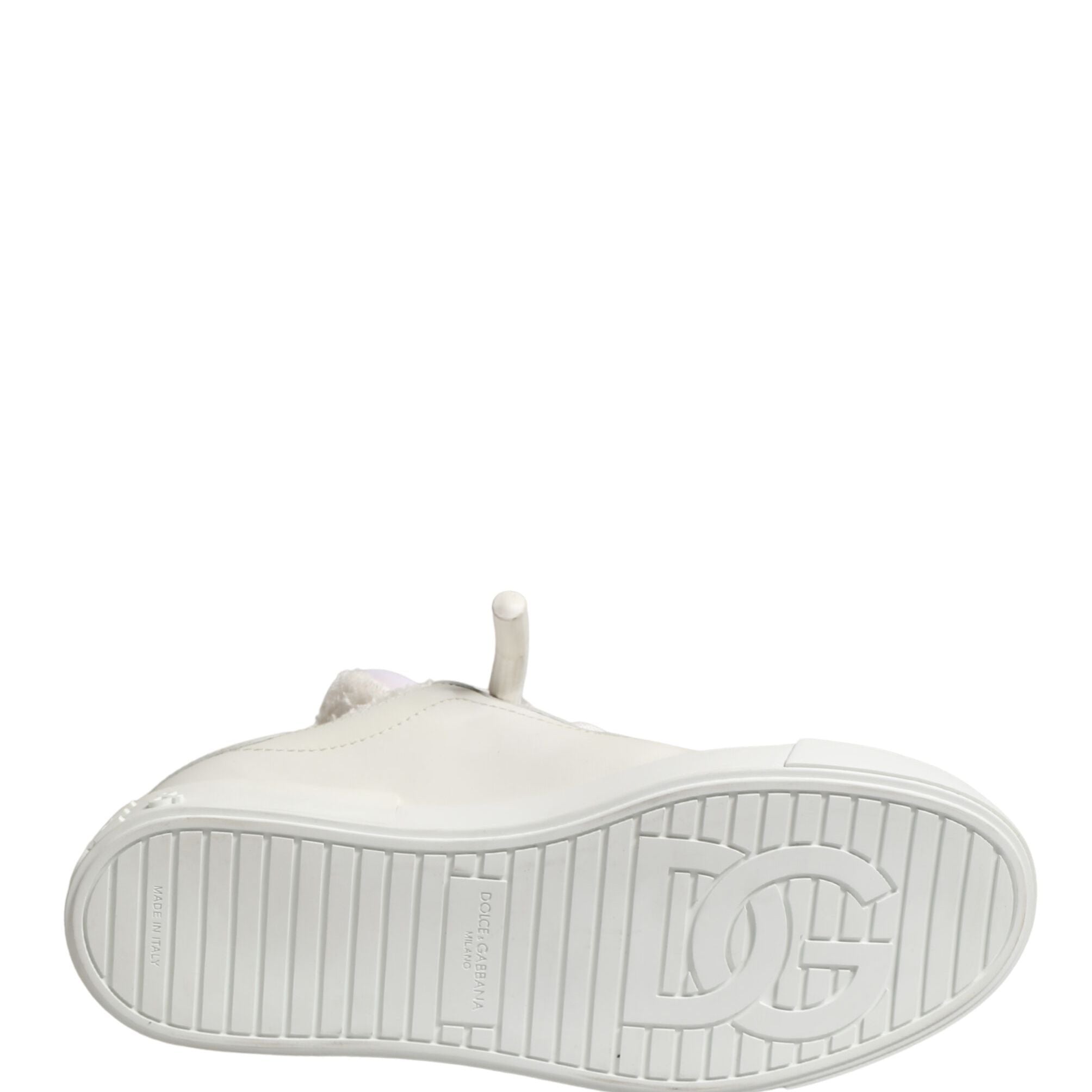 Dolce & Gabbana White Leather Shearling Fur Low Top Sneakers Shoes