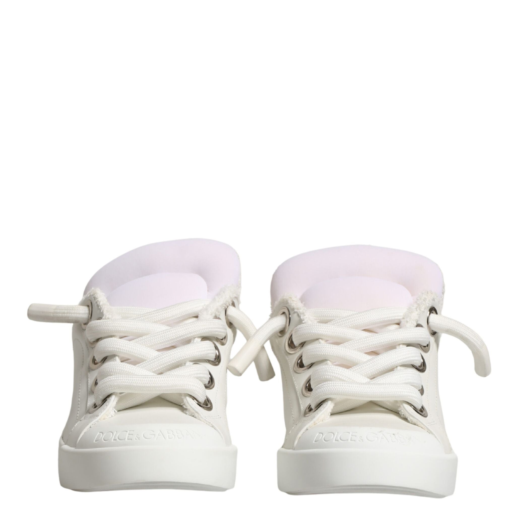 Dolce & Gabbana White Leather Shearling Fur Low Top Sneakers Shoes