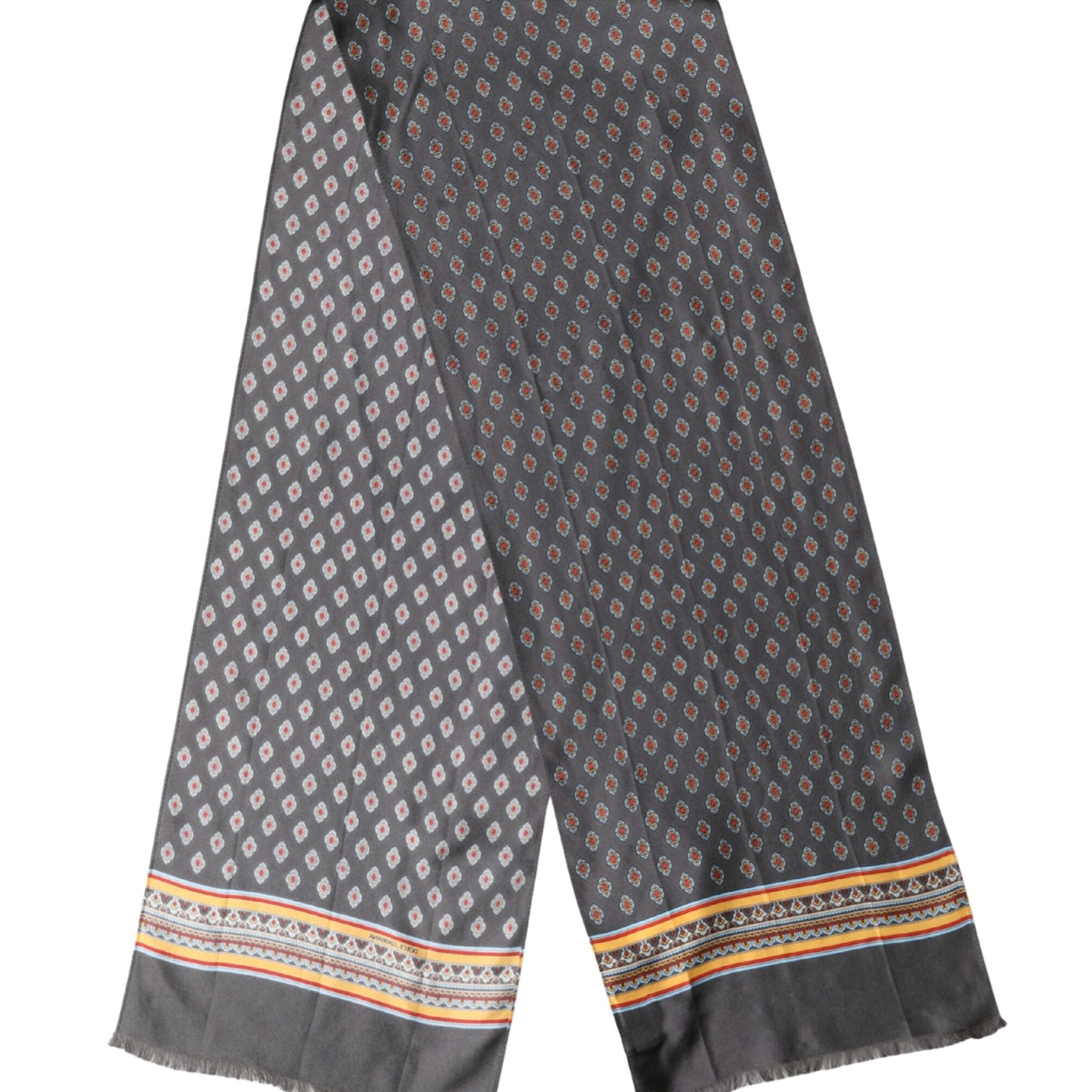 Dolce & Gabbana Gray Patterned Silk Neck Foulard 138cm x 22cm Men Scarf