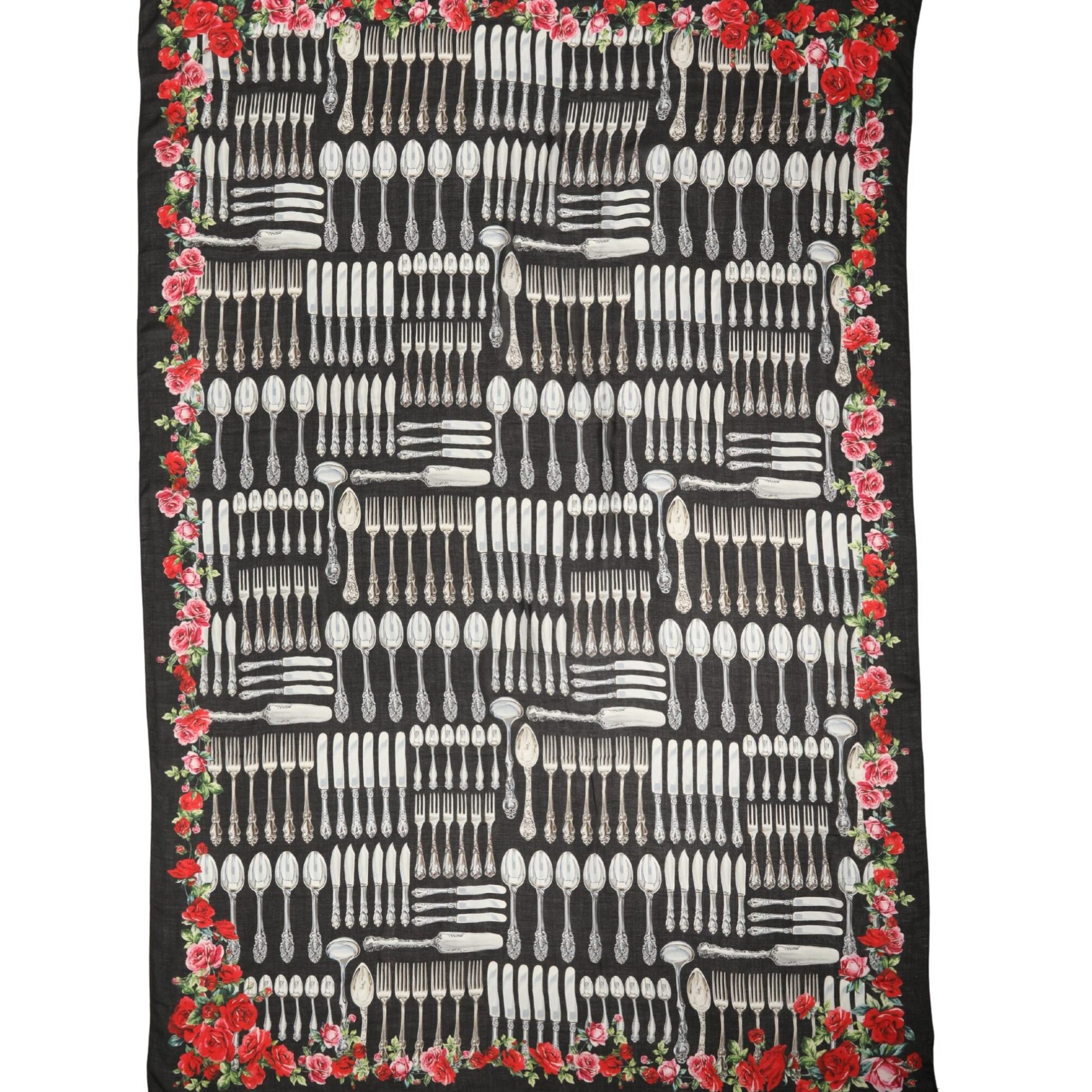 Dolce & Gabbana Multicolor Cutlery Floral Wrap Shawl 135cm x 132cm Scarf