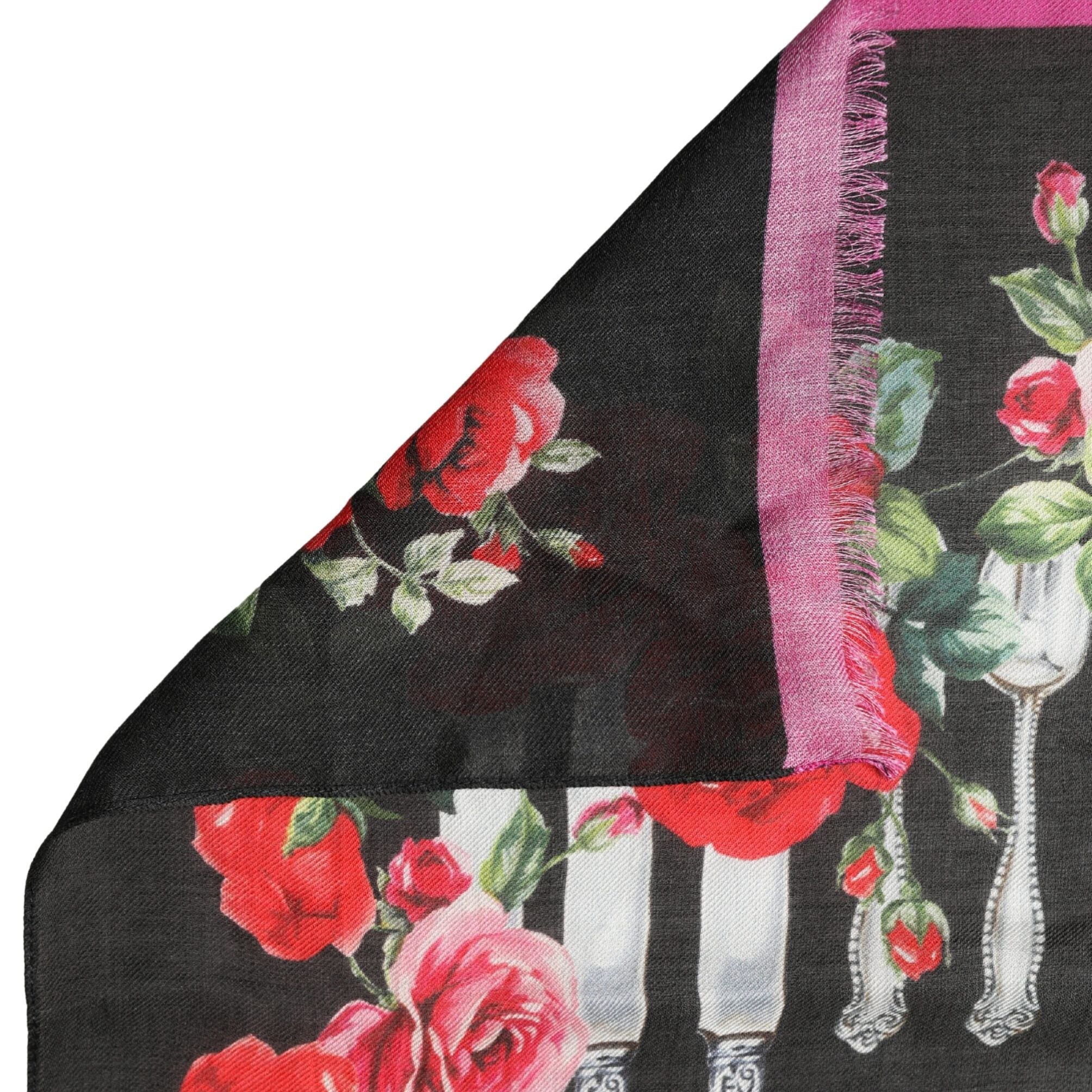 Dolce & Gabbana Multicolor Cutlery Floral Wrap Shawl 135cm x 132cm Scarf