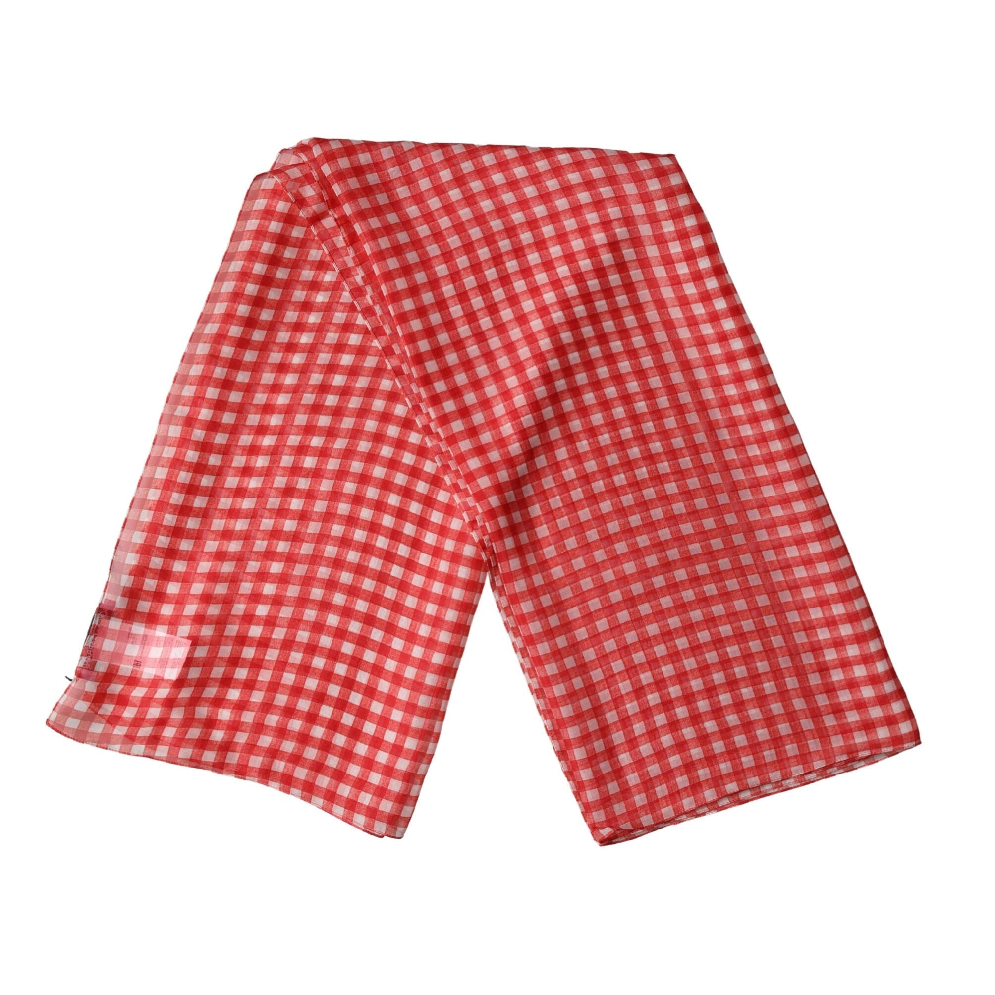 Dolce & Gabbana White Red Check Silk Wrap Foulard 140cm x 136cm Scarf
