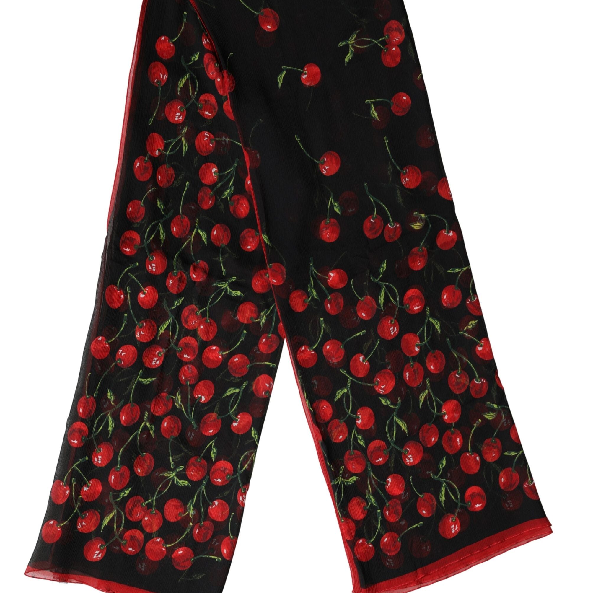 Dolce & Gabbana Black Cherry Print Silk Shawl Stole 190cm x 122cm Scarf