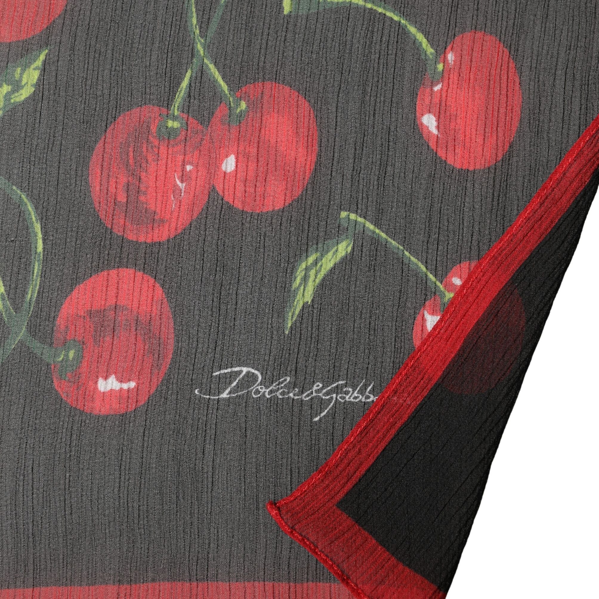 Dolce & Gabbana Black Cherry Print Silk Shawl Stole 190cm x 122cm Scarf