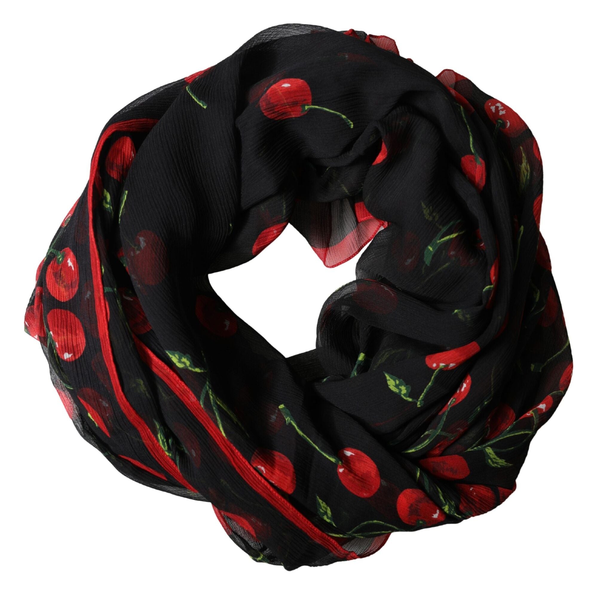 Dolce & Gabbana Black Cherry Print Silk Shawl Stole 190cm x 122cm Scarf