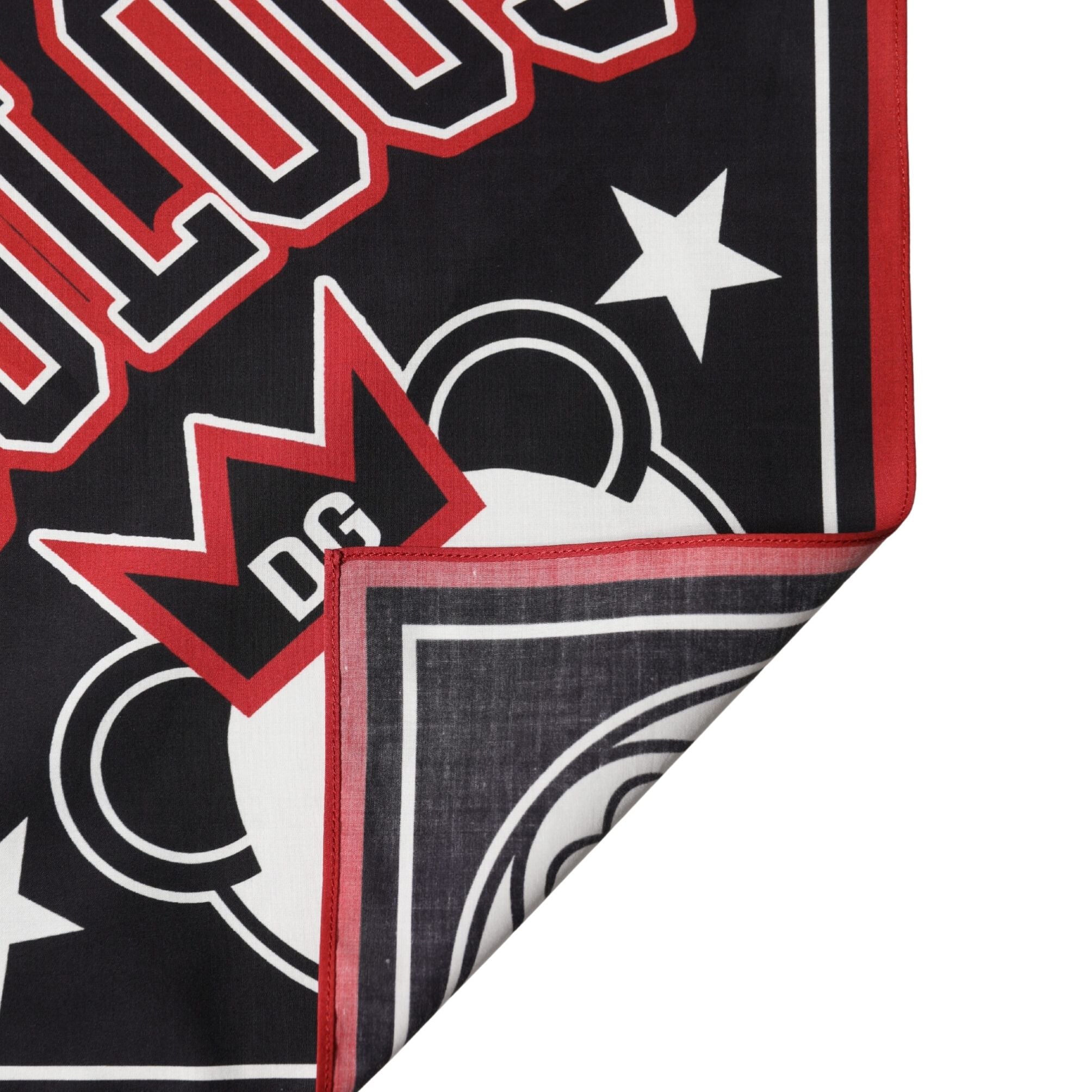 Dolce & Gabbana Black Red Panda Cotton Square Foulard 50.5cm x 50cm Scarf