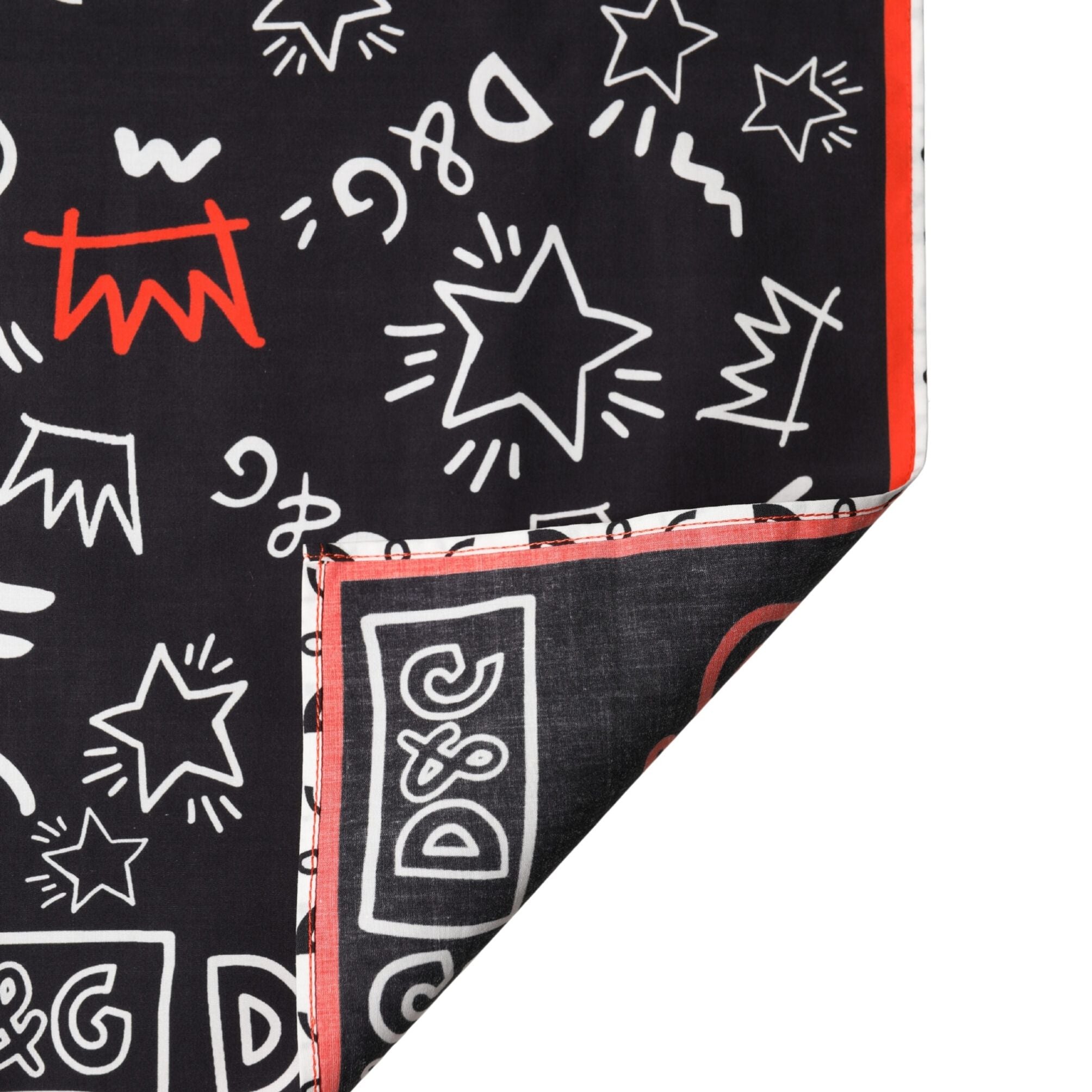 Dolce & Gabbana Black White Red DG Crown Cotton Foulard 47cm x 46cm Scarf