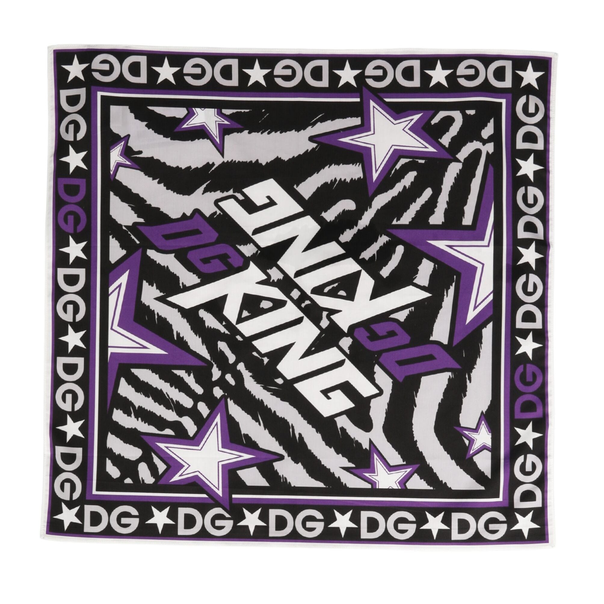 Dolce & Gabbana Black Purple DG King Cotton Foulard 51cm x 49.5cm Scarf