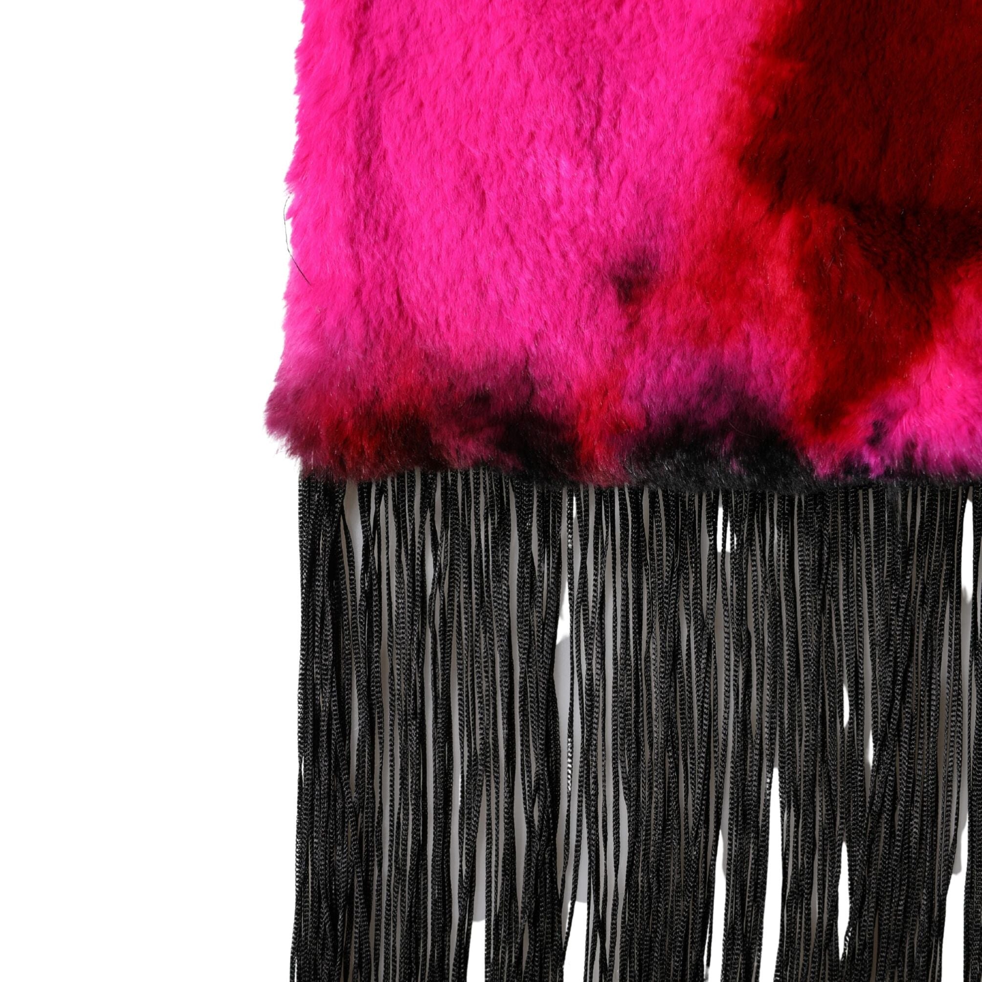 Dolce & Gabbana Pink Black Faux Fur Neck Wrap Fringes 200cm x 59cm Scarf