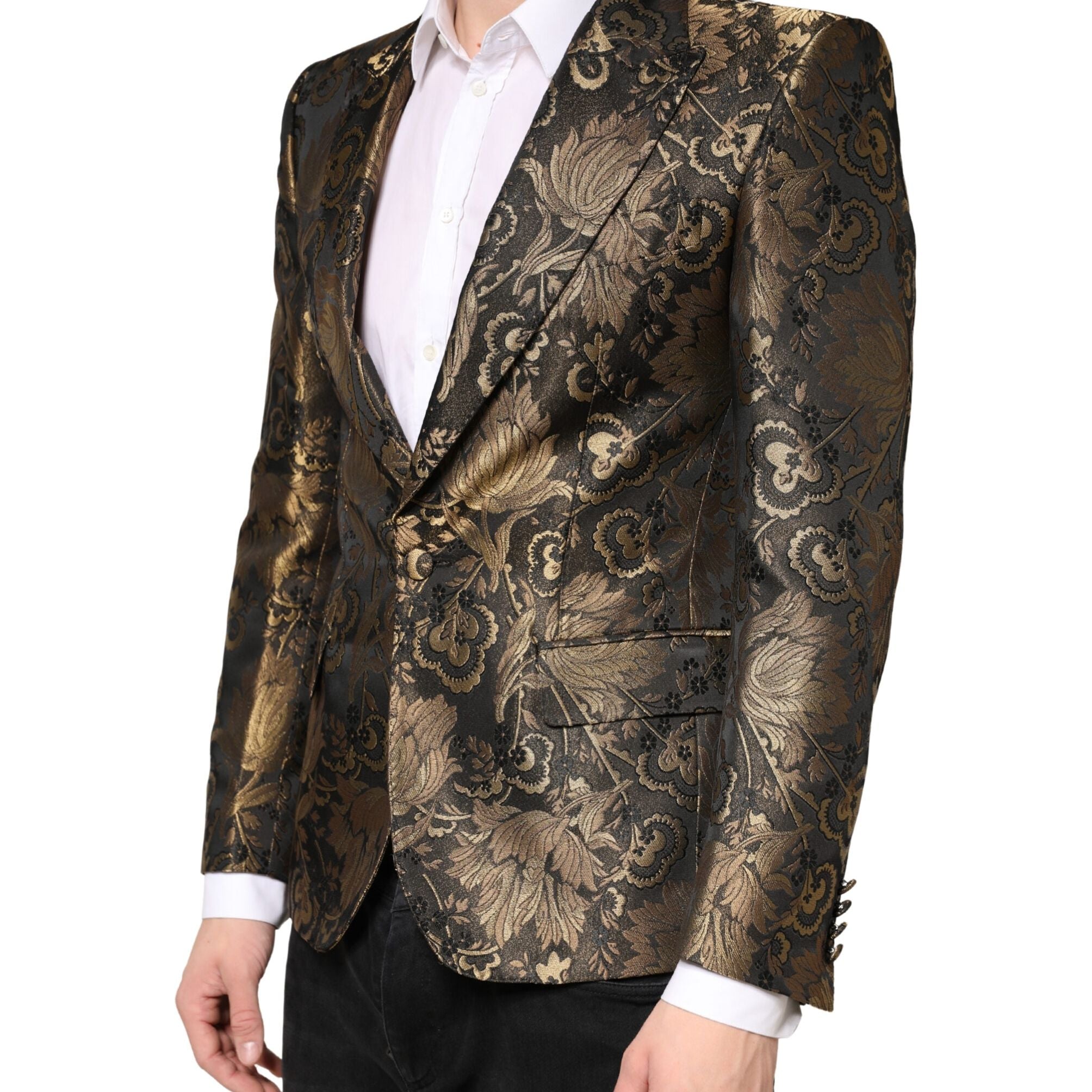 Dolce & Gabbana Gold Jacquard Single Breasted Tuxedo Blazer